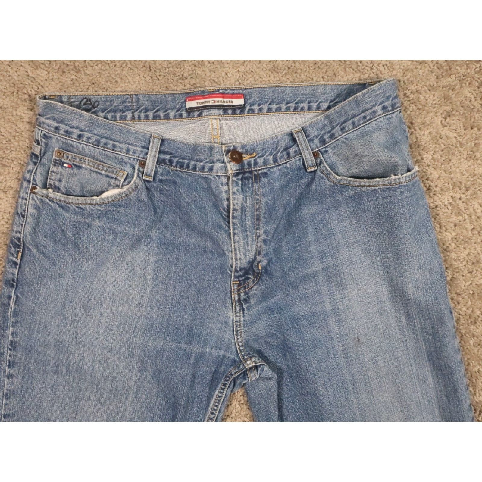 Tommy Hilfiger VINTAGE Tommy Hilfiger Jeans Mens 36x30 Straight 100% Cotton Medium Wash Denim Loose Fit Size US 36 / EU 52 - 5 Thumbnail