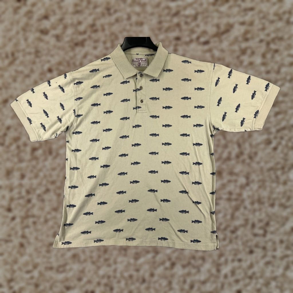 Wrangler VINTAGE Wrangler Polo Shirt Mens Large Beige 100% Cotton Slim Fit Short Sleeve with Logo Embroidered Size US L / EU 52-54 / 3 - 1 Thumbnail