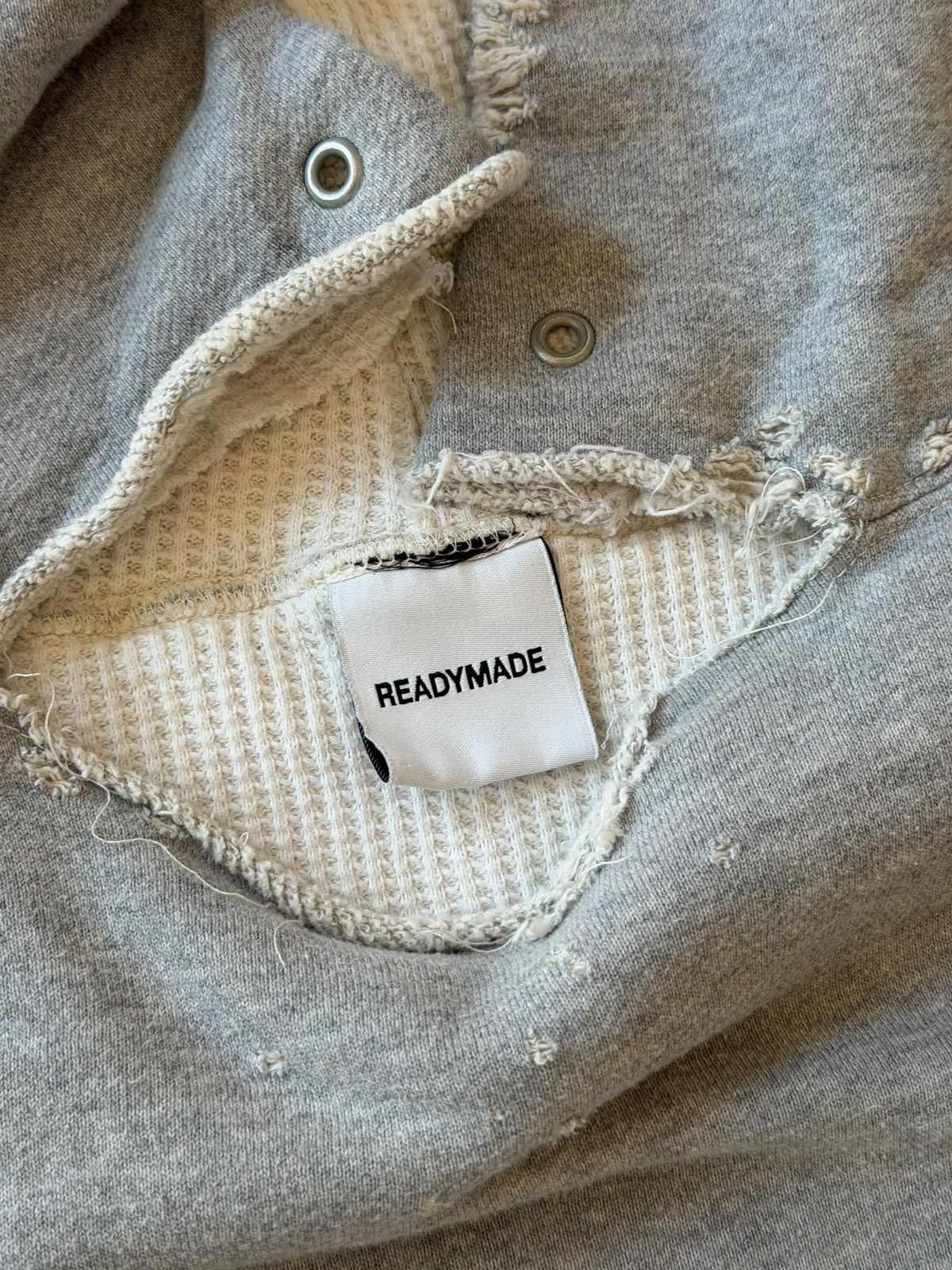 READYMADE *RARE* READYMADE JAPAN DOUBLE FACE THERMAL DISTRESSED HOODIE Size US XXL / EU 58 / 5 - 10 Thumbnail