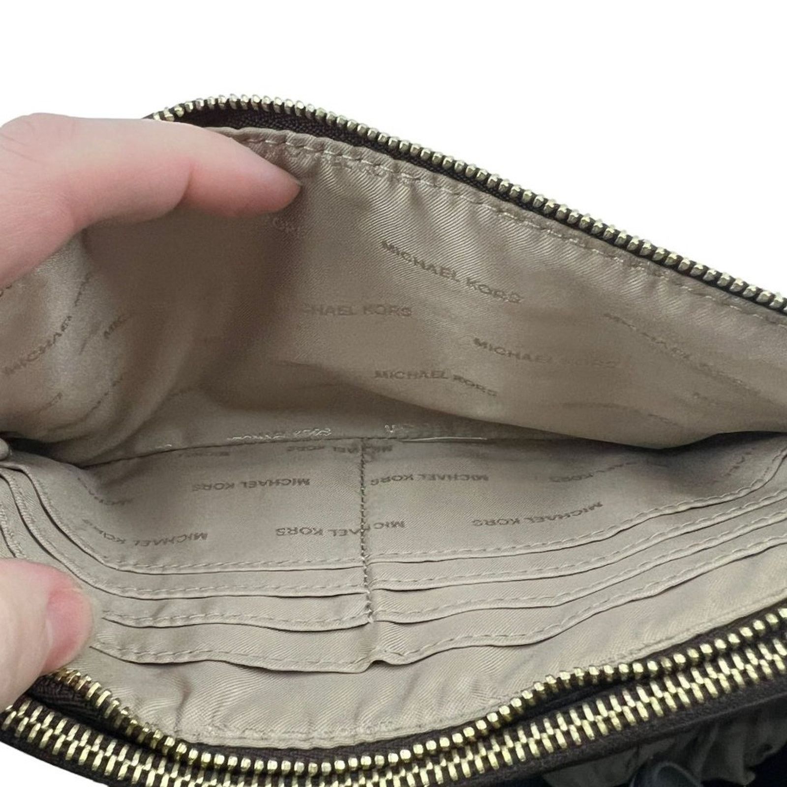 Michael Kors Michael Kors Double Zip Wristlet Leather Brown Tan Size ONE SIZE - 4 Thumbnail