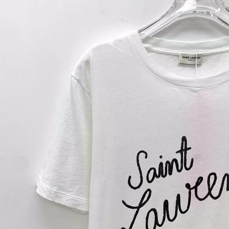 Saint Laurent Paris Saint Laurent Paris White letter printed cotton round neck Size XS / US 0-2 / IT 36-38 - 3 Thumbnail