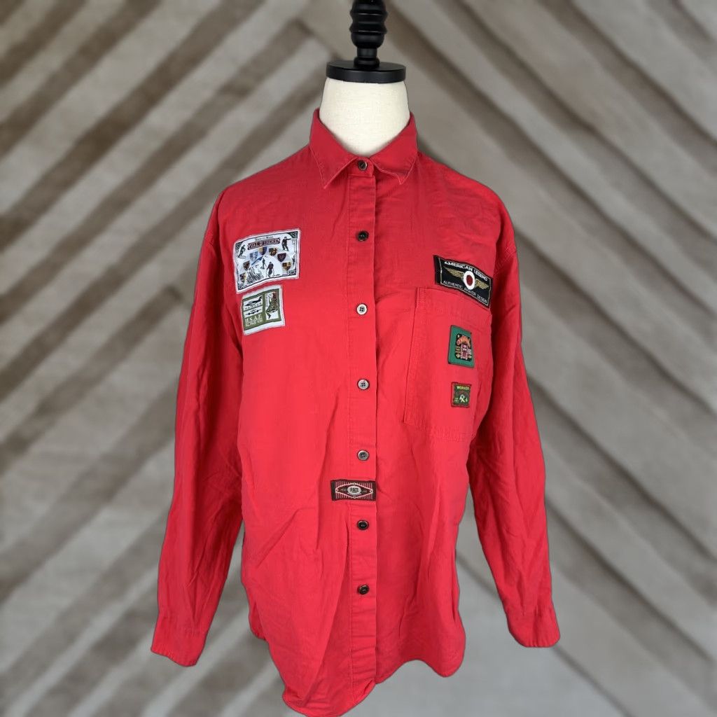 Vintage VINTAGE Casey & Max Womens Button-Up Shirt M Red 90s Retro Bohemian Army Grunge Casual Shirt Womens Medium Red Vintage Size M / US 6-8 / IT 42-44 - 1 Thumbnail