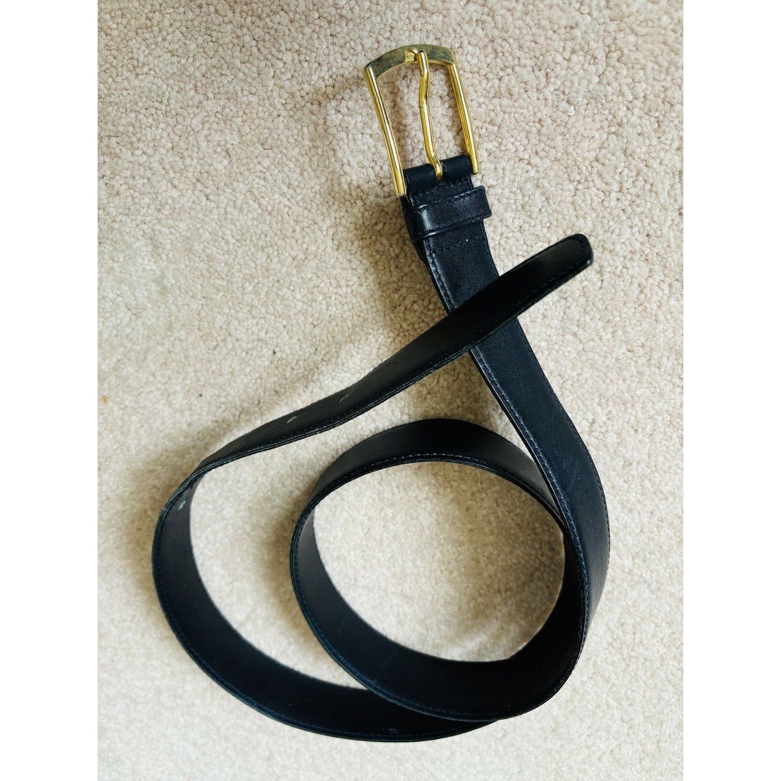 Harrods Vintage Harrods Black Leather Belt 38" Brass Buckle British Size 38 - 2 Thumbnail