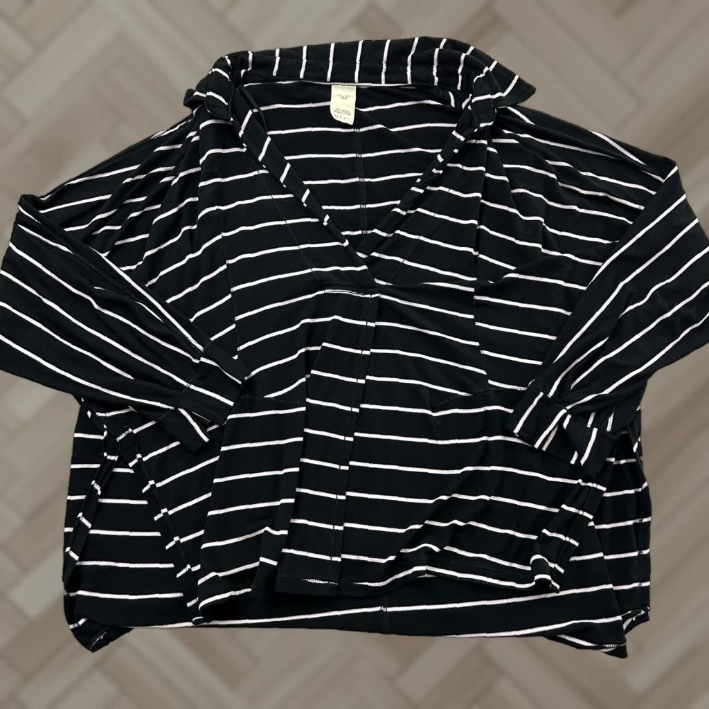 Vintage We The Free Striped Long Sleeve Collared Open Front Top XS Black Women Blouse Size XS / US 0-2 / IT 36-38 - 1 Thumbnail