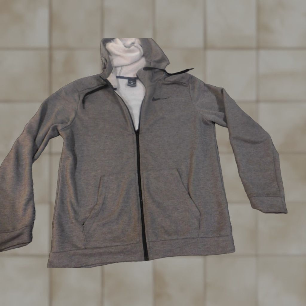 Nike Jacket Mens M Gray Dri-fit Windbreaker Full Zip Logo Performance Stretch Vintage No