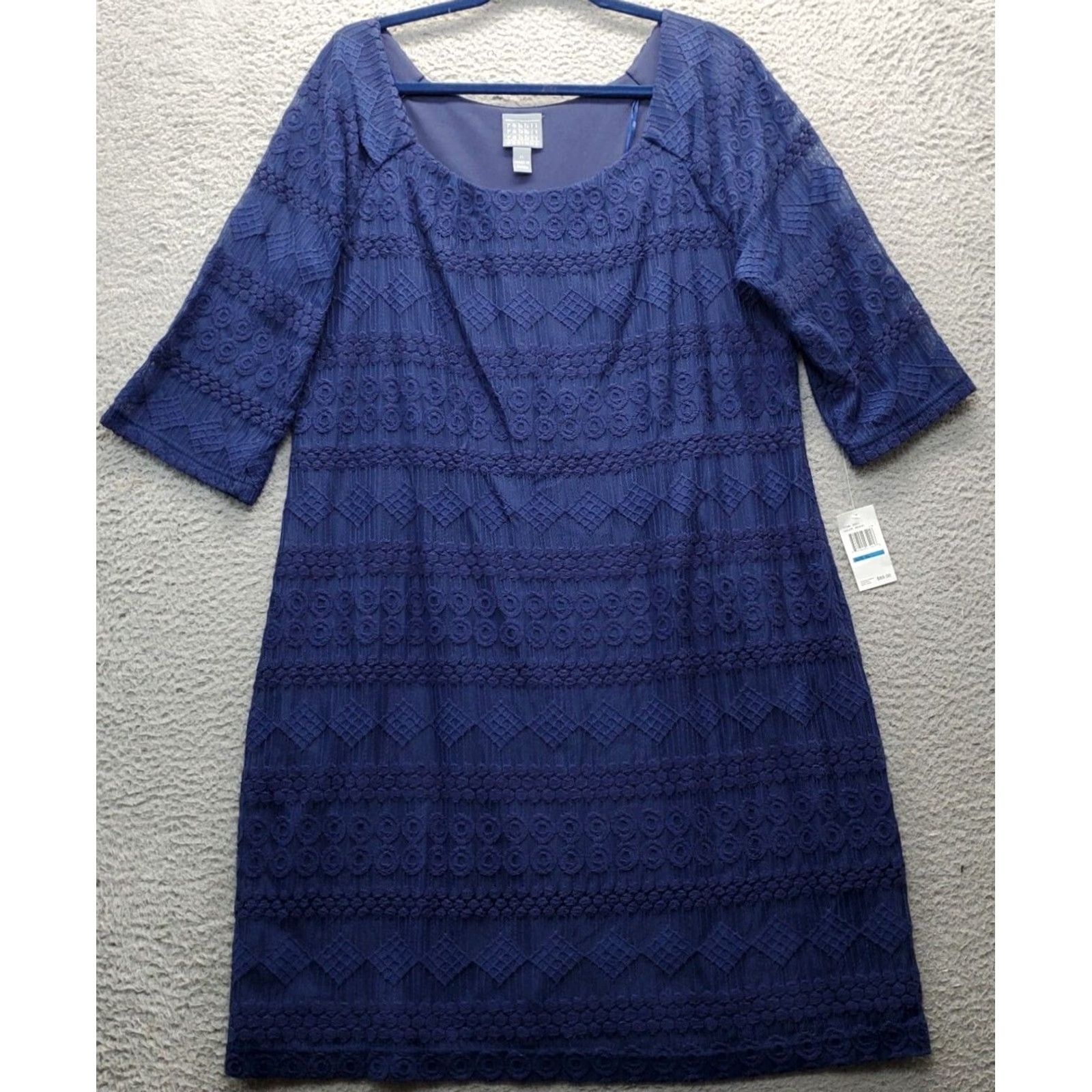 Vintage Rabbit Design Sheath Dress Womens XL Navy Lace Cotton Lined 3/4 Sleeve Round Neck Size XL / US 12-14 / IT 48-50 - 2 Thumbnail