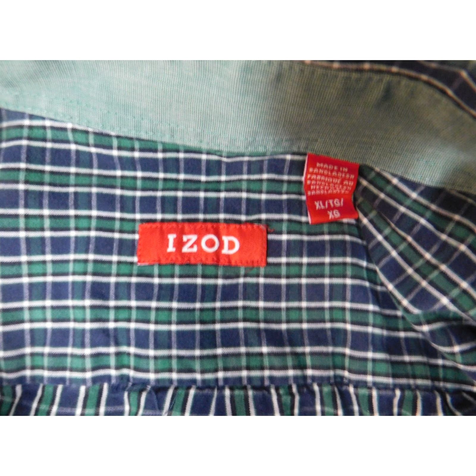 Izod IZOD Mens Shirt XL Green Plaid Button-Down Knit Cotton Long Sleeve Casual Regular Men Mens Girls Size US XL / EU 56 / 4 - 7 Thumbnail