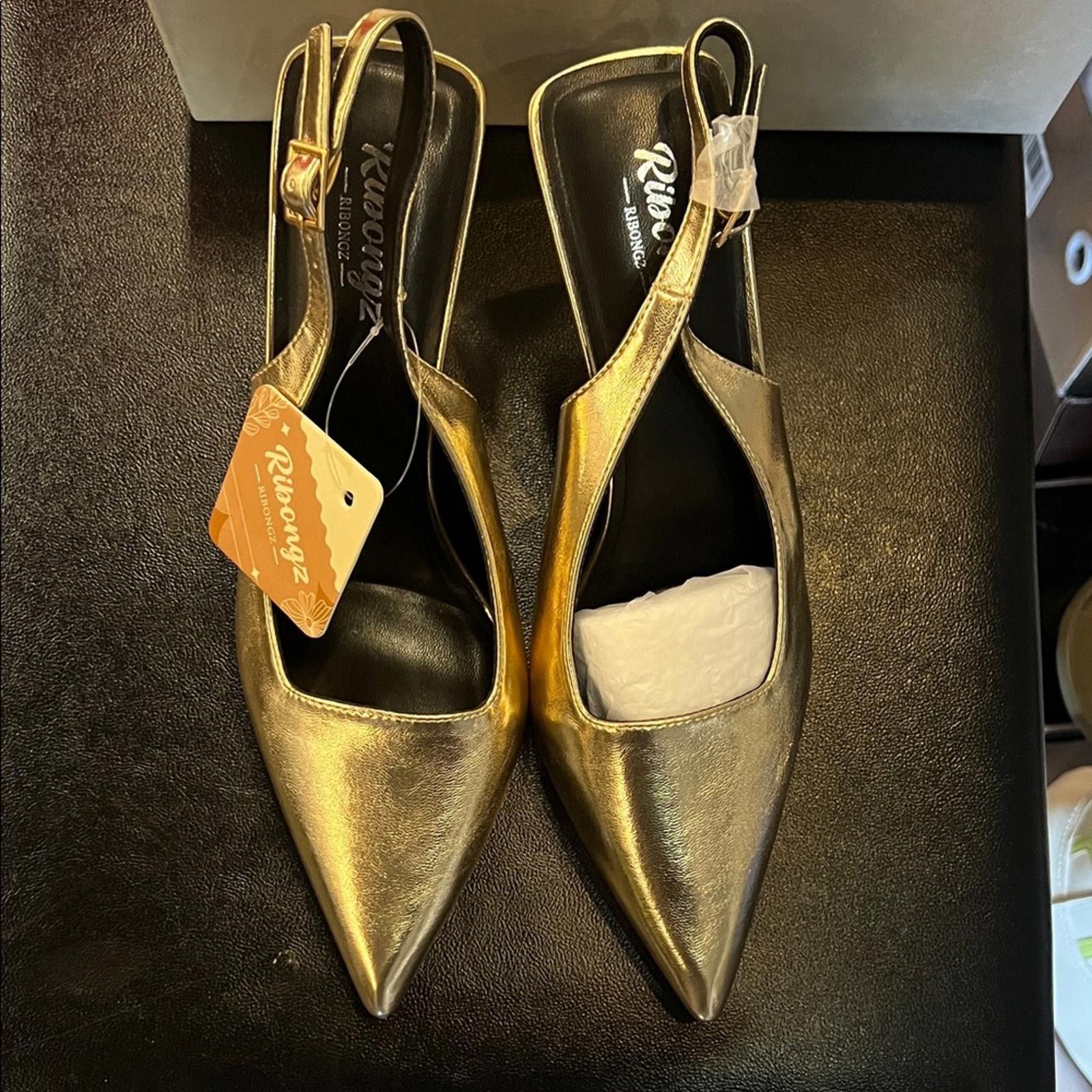 Other Gold Women's Slingback Heels Size US 9 / IT 39 - 3 Thumbnail