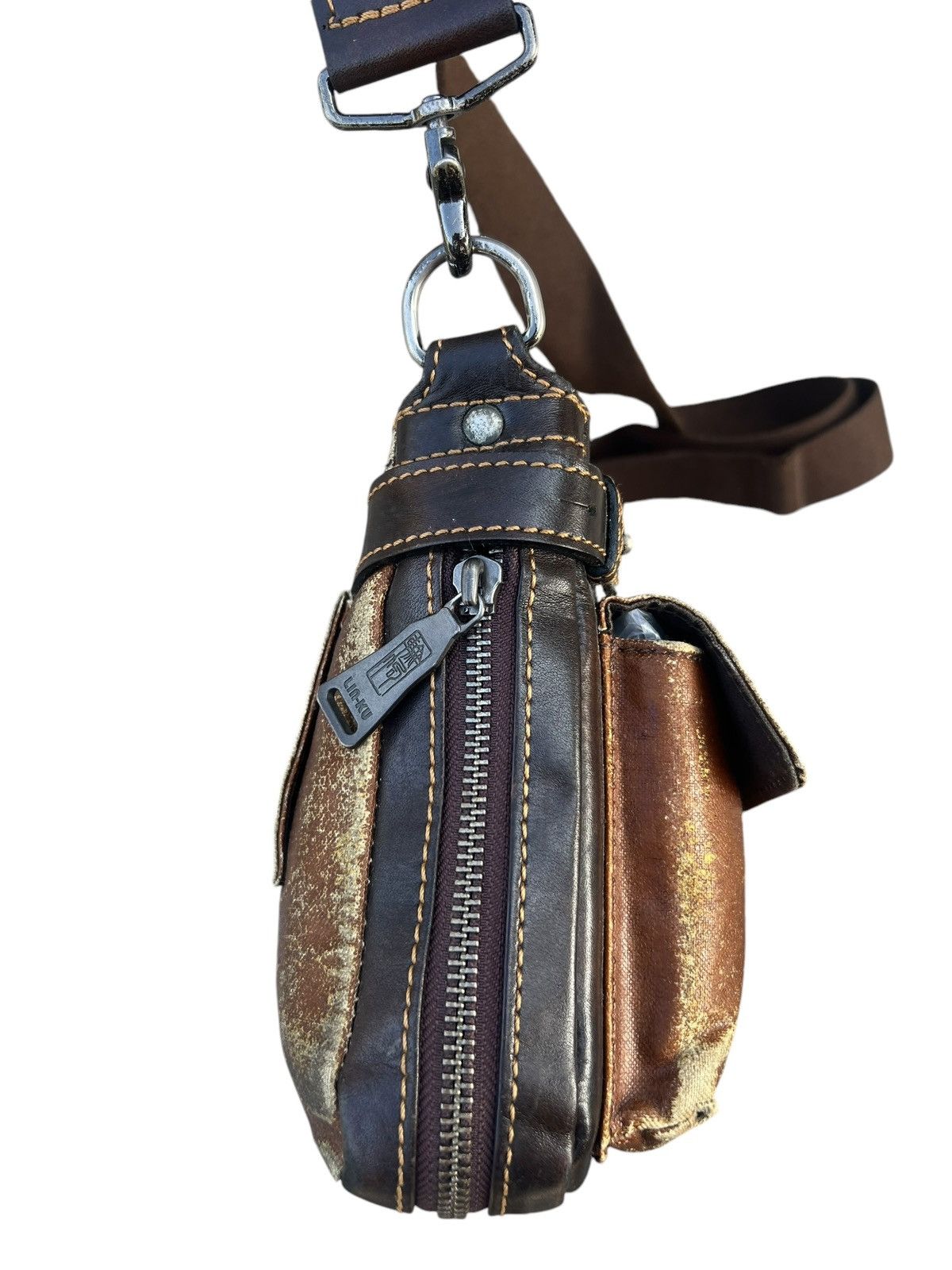 Japanese Brand Lin-ku Japan Distressed Waxed Patina Leather Cargo Bag Sling Size ONE SIZE - 14 Thumbnail