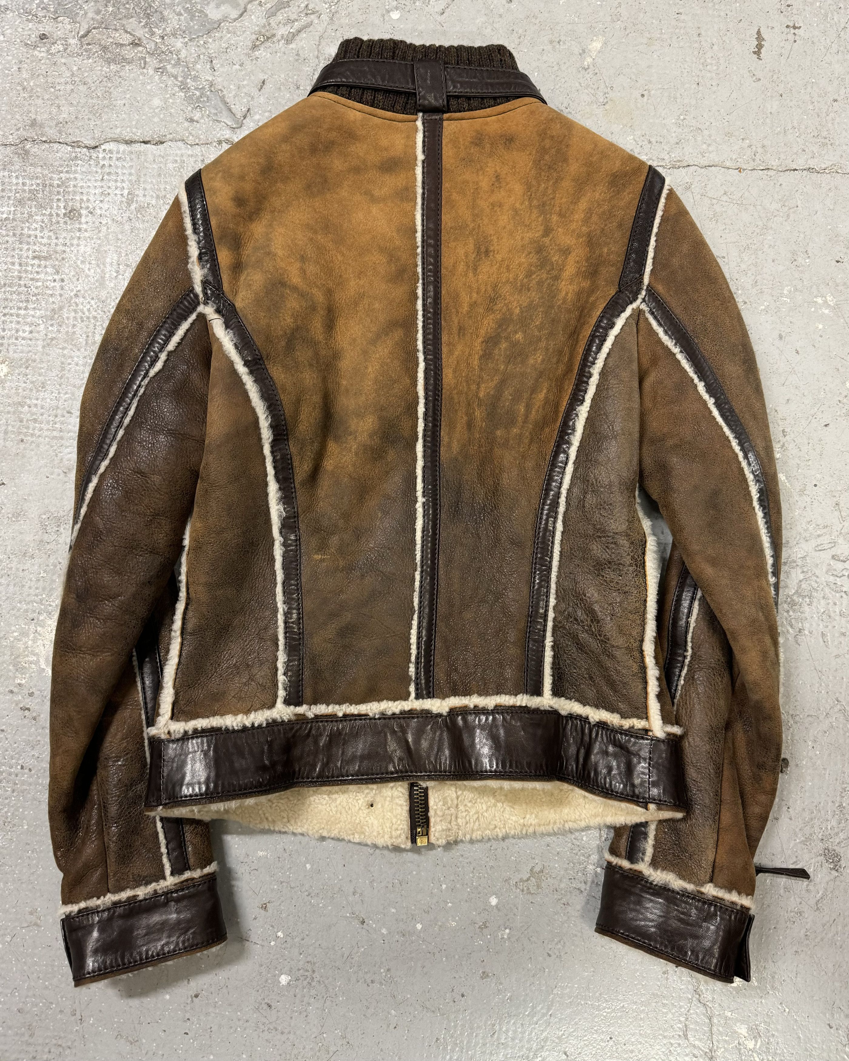 Dolce & Gabbana × Vintage FW2010 Dolce & Gabbana Brown Faded Shearling Leather Jacket Size S / US 4 / IT 40 - 3 Thumbnail