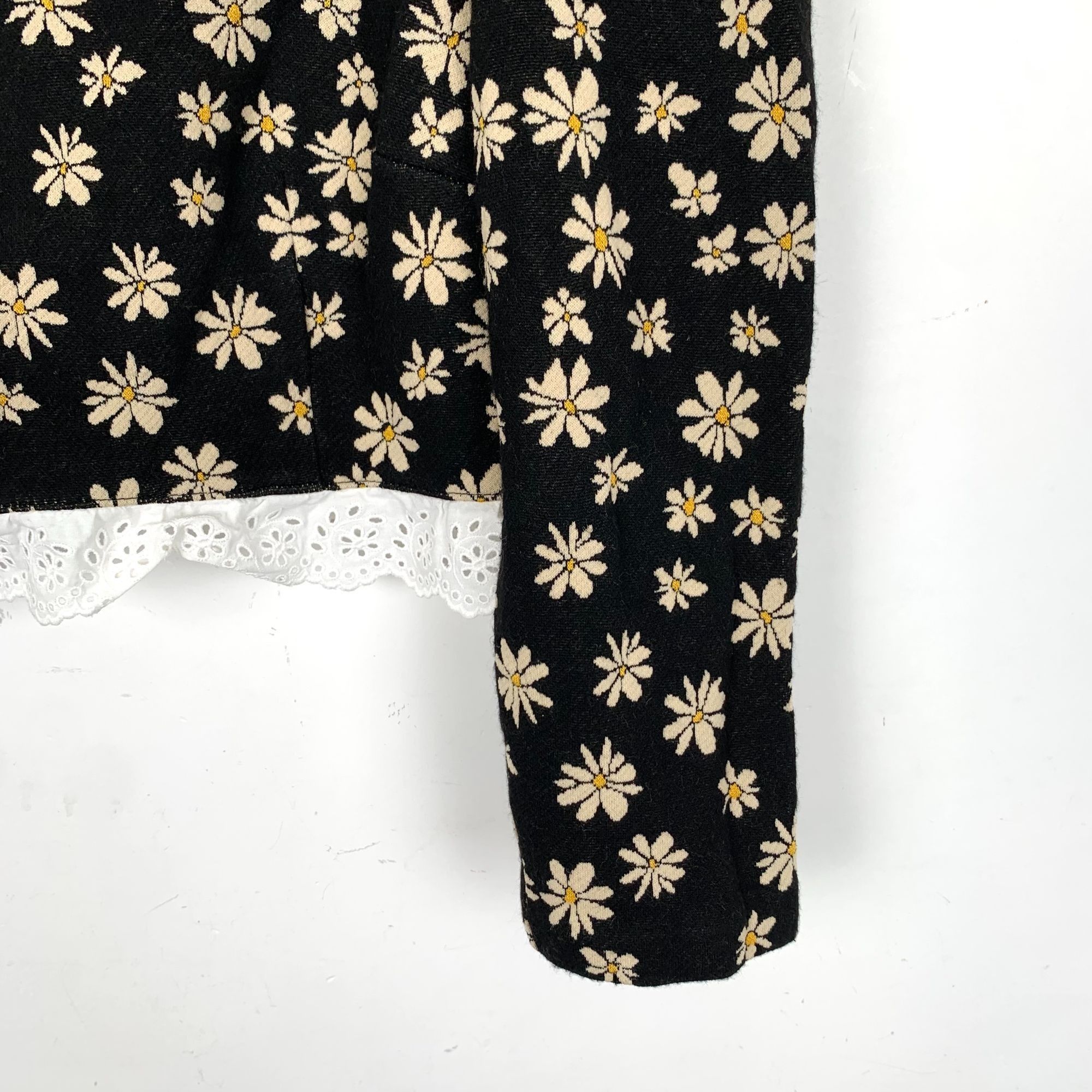 Miu Miu Miu Miu Black Daisy Crochet Lace Trim Long Sleeve Top (Size Size XS / US 0-2 / IT 36-38 - 6 Thumbnail