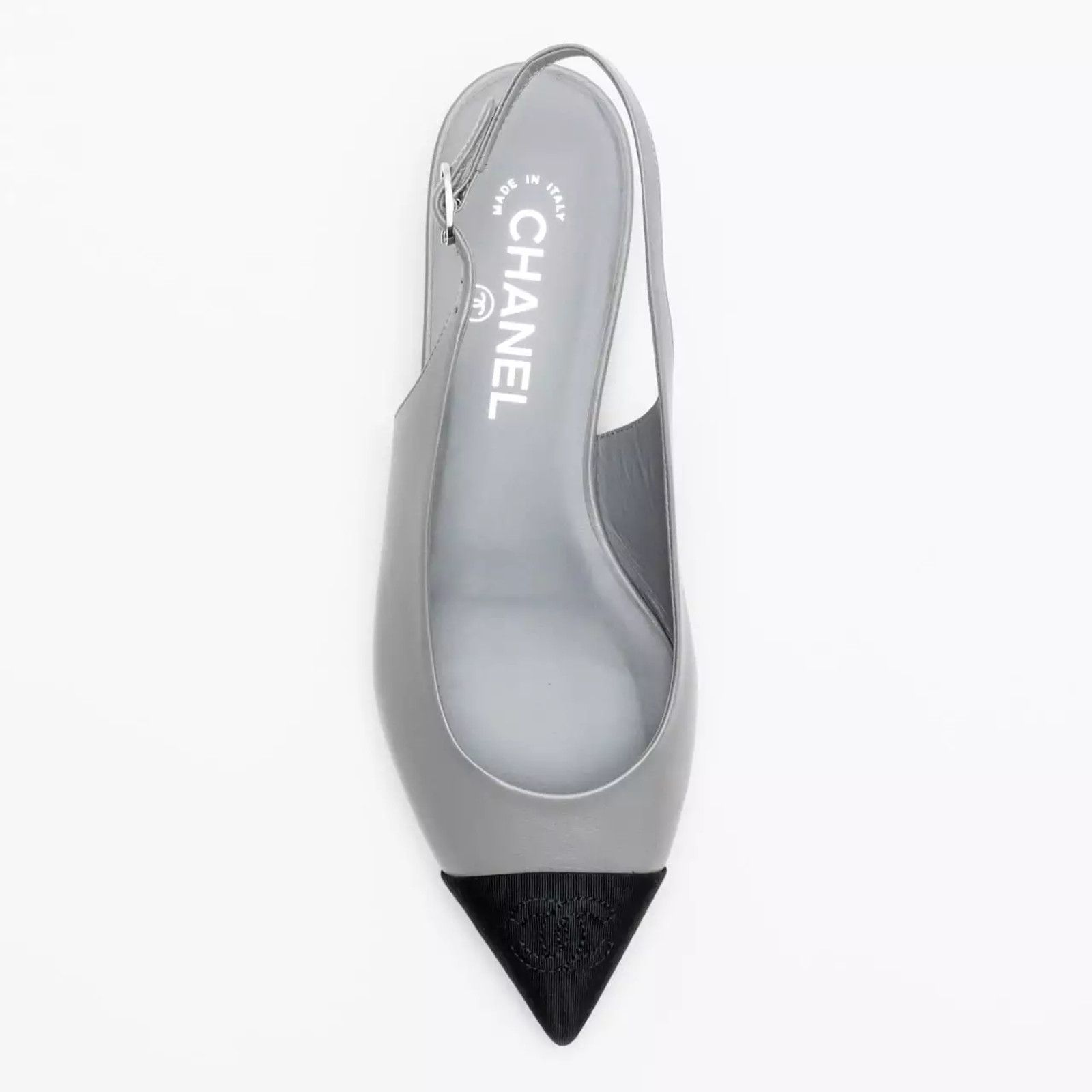 Chanel Chanel 24A Gray Leather Black CC Logo Slingback Flat 36c Size US 5 / IT 35 - 8 Thumbnail