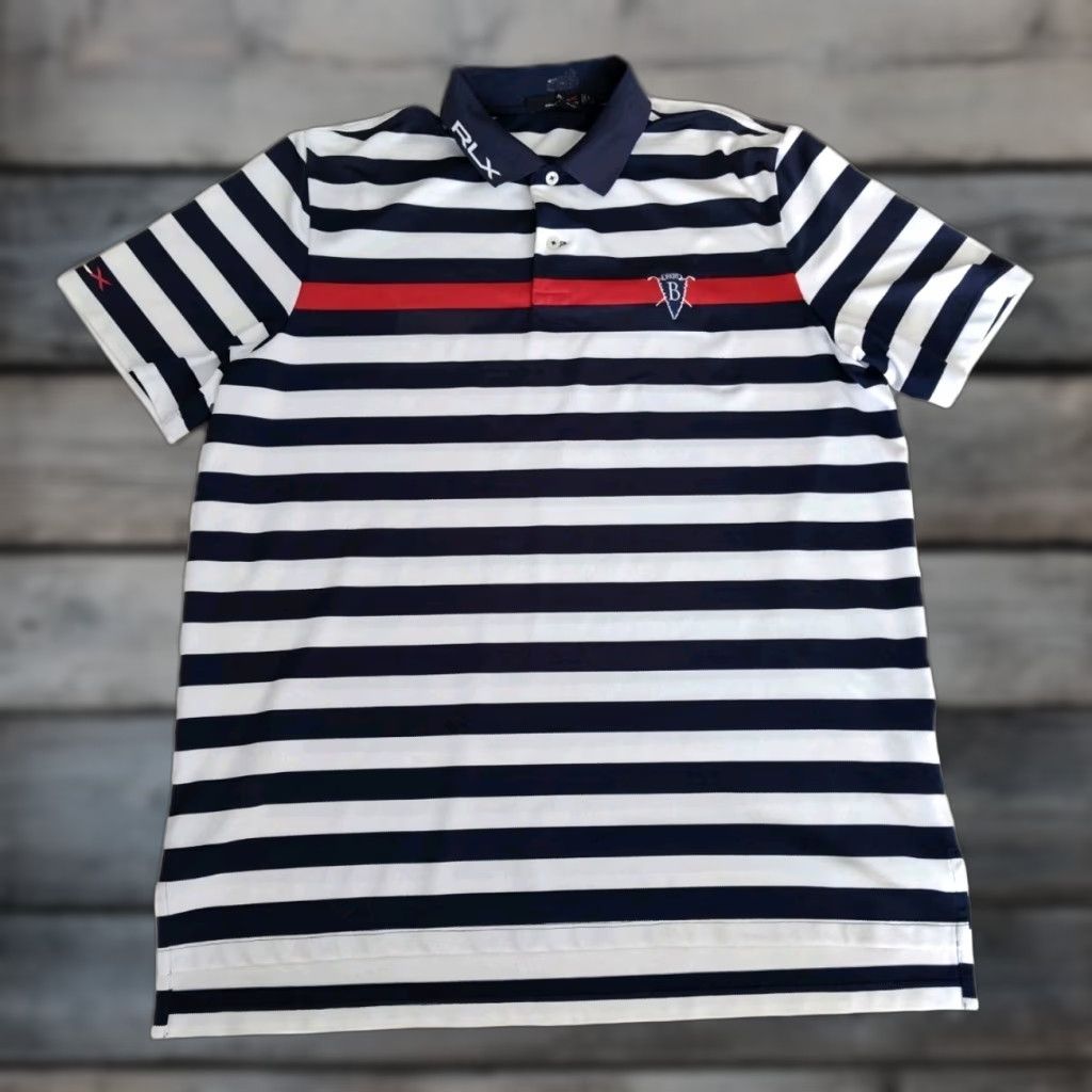 RLX Ralph Lauren RLX Ralph Lauren Polo Shirt Mens Large Striped Golf Collared Blue White Size US L / EU 52-54 / 3 - 1 Thumbnail