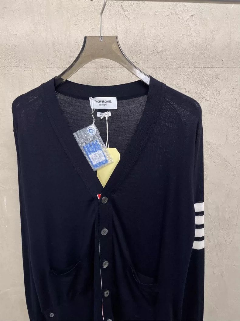 Thom Browne Thom browne Dark blue four-striped wool knitted cardigan ja Size US L / EU 52-54 / 3 - 3 Thumbnail