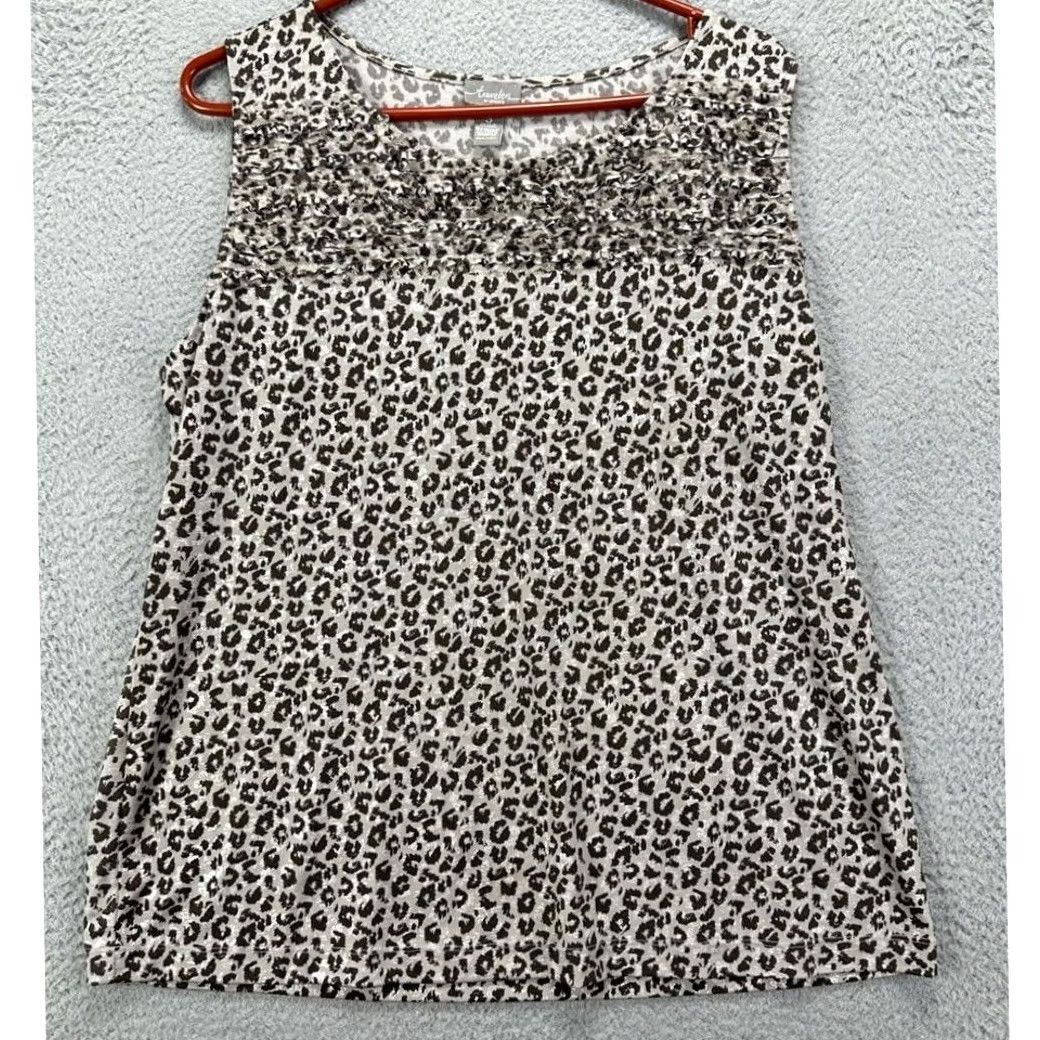 Vintage Travelers By Chico's Shirt Women Tank Top Leopard Print Sleeveless Gray 3 XS? Ladies Size XS / US 0-2 / IT 36-38 - 2 Thumbnail
