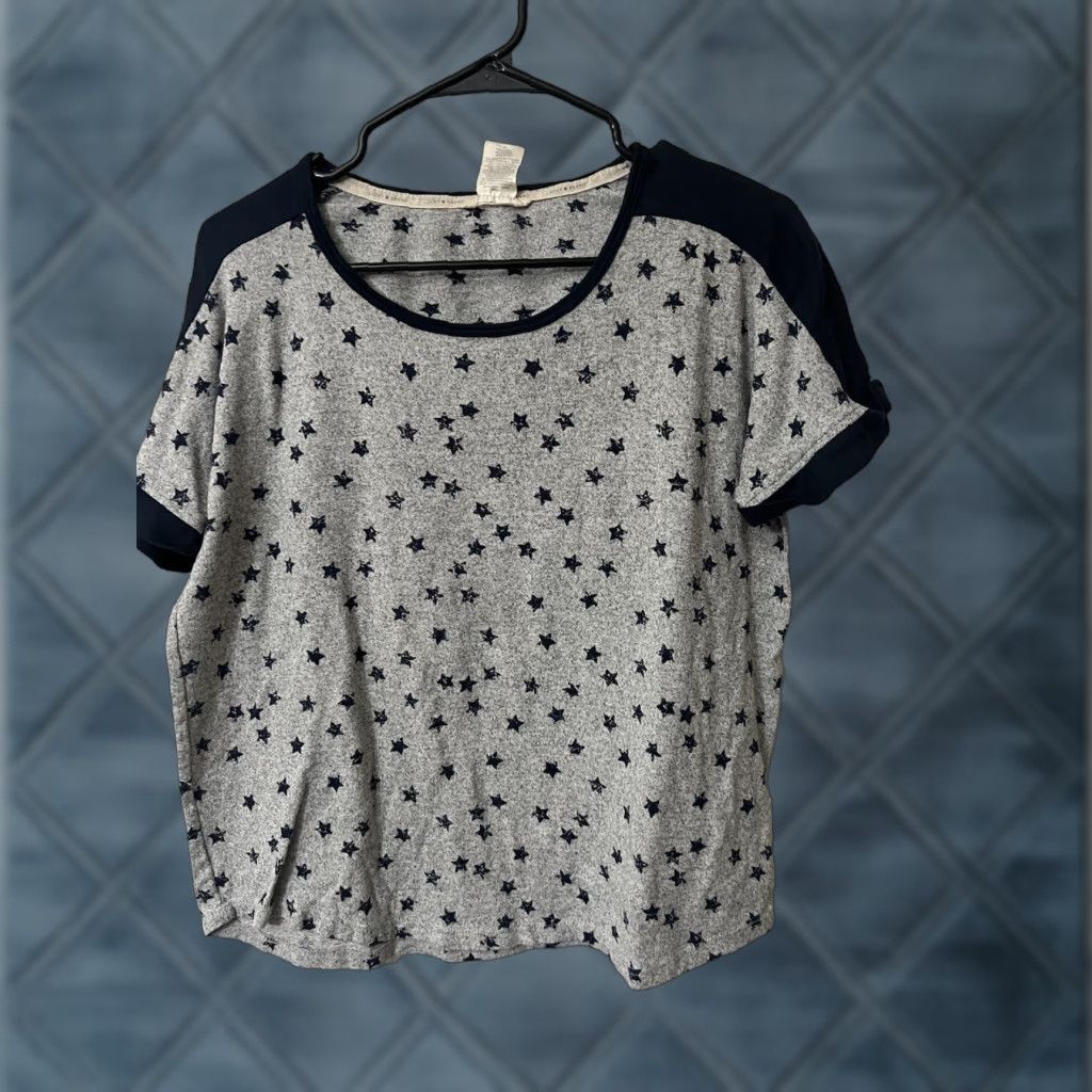 Lucky Brand VINTAGE Lucky Brand Sleep Shirt Womens Large Gray Stars Lounge Short Sleeve Cotton Modal Size L / US 10 / IT 46 - 1 Thumbnail