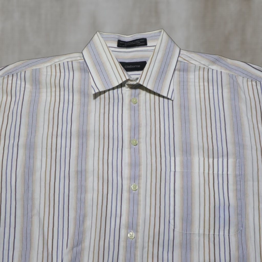 Liz Claiborne CLAIBORNE Shirt Adult XL Multicolor Striped Button-Up Short Sleeve Mens Size US XL / EU 56 / 4 - 1 Thumbnail