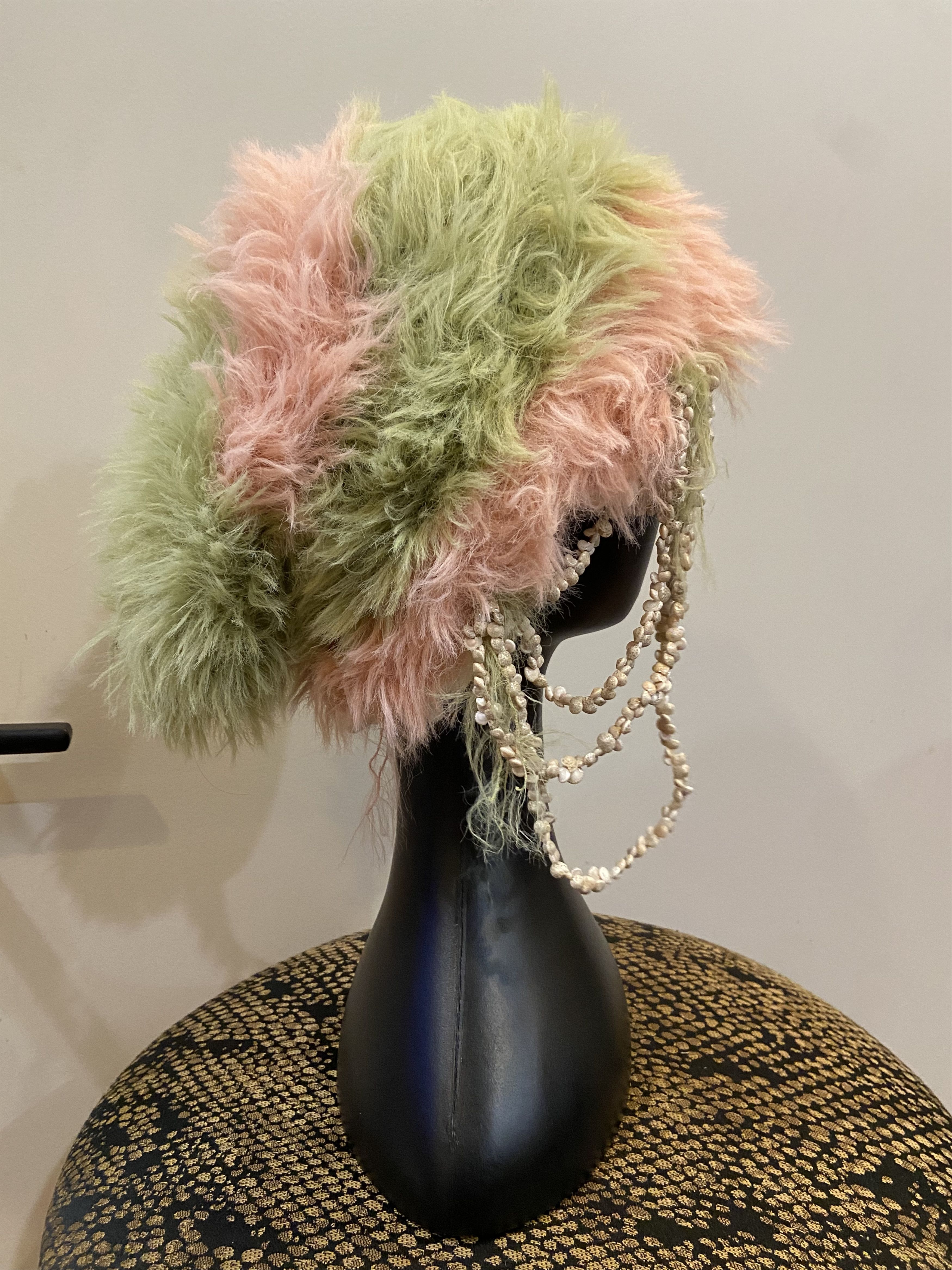 Other Stripe Pink Green Mohair Hat Size ONE SIZE - 1 Thumbnail