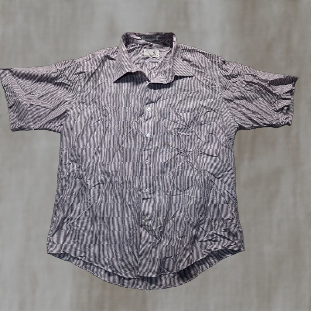 Vintage Ketch Shirt Gray Striped Button-Up Short Sleeve Adult Men's Size 17 Cotton Polyester Knit Size 46R - 1 Thumbnail
