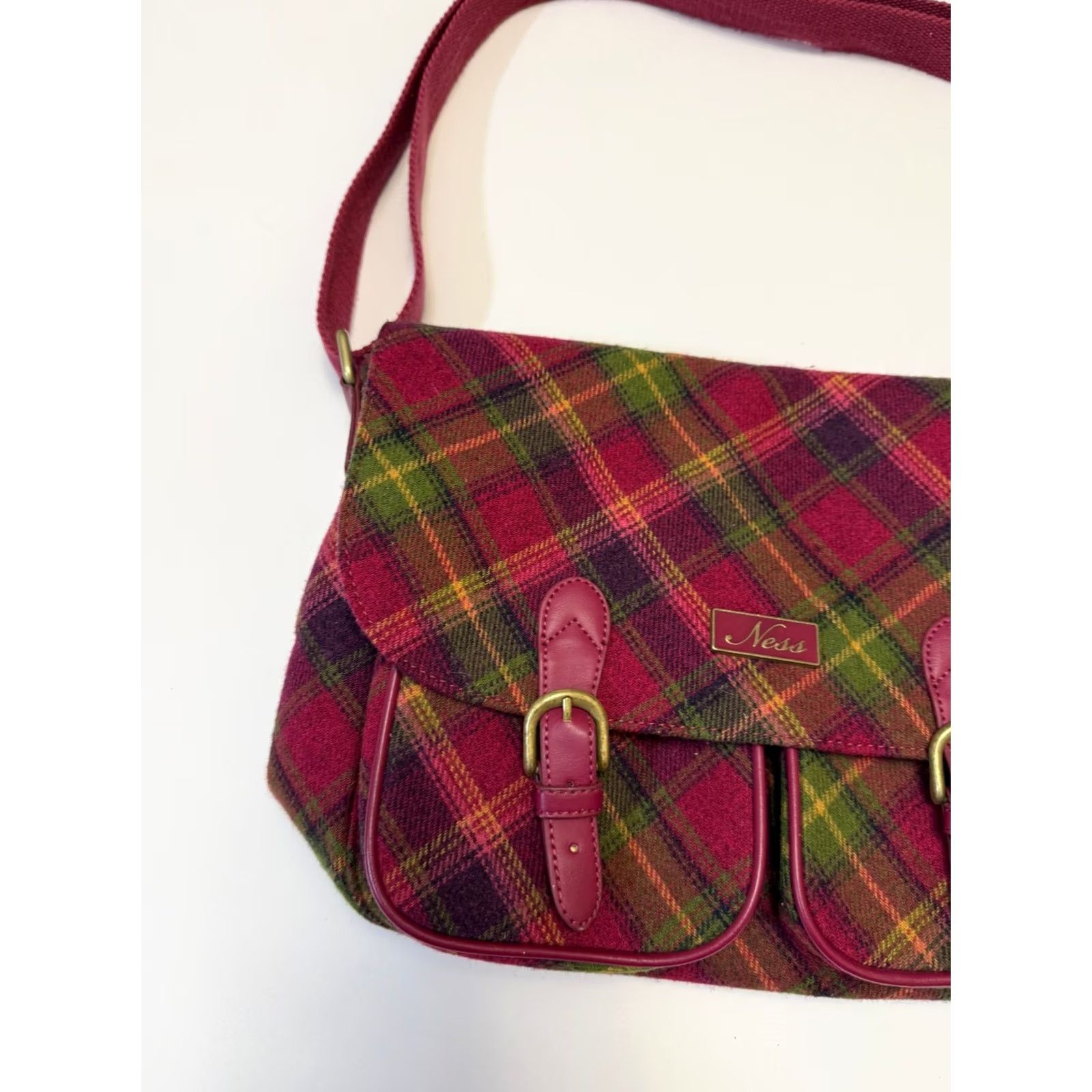Vintage Ness Red Womens Shoulder Bag Wool Blend Red Tweed pattern Size ONE SIZE - 6 Thumbnail