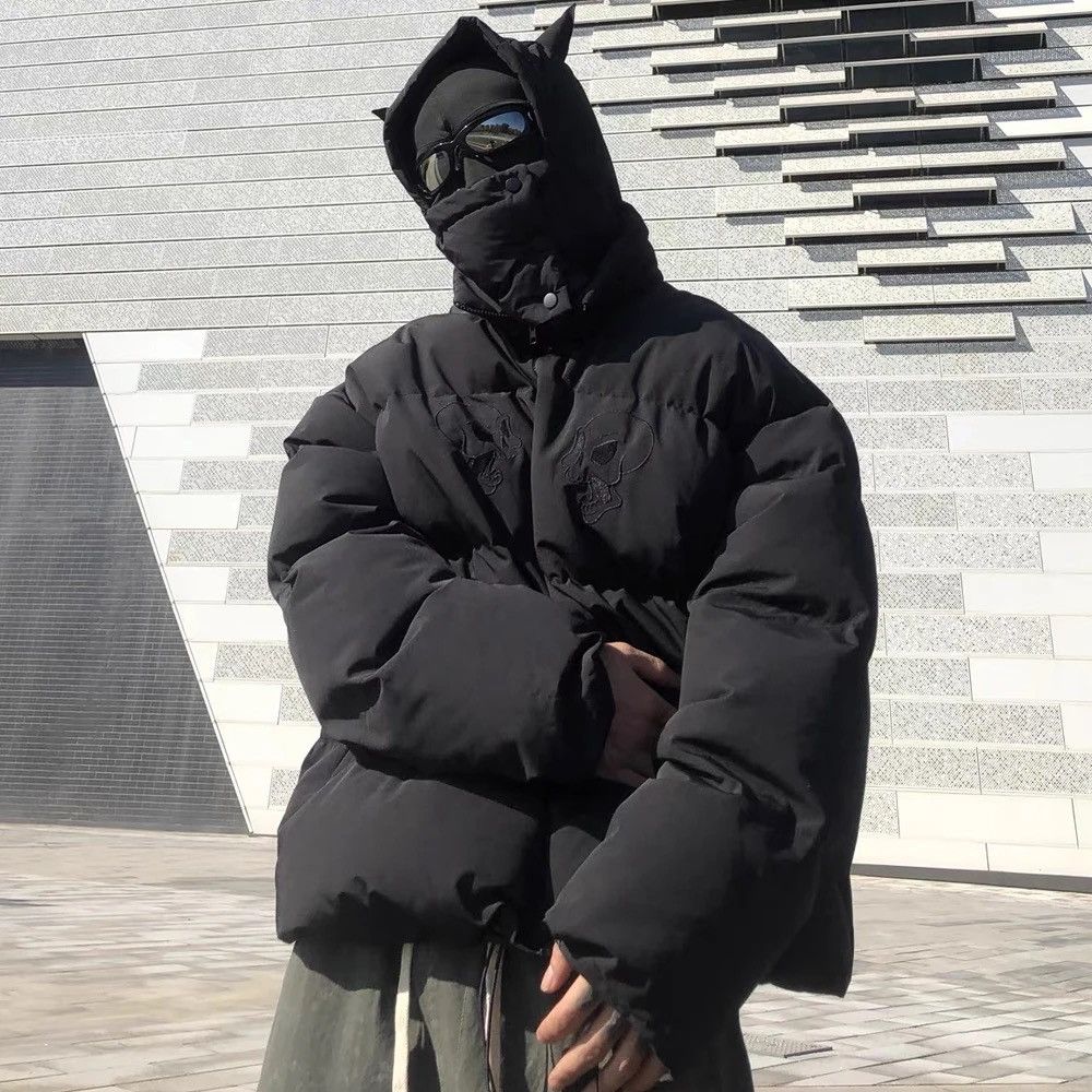 image of Avant Garde Devil Avantgarde Puffer Jacket Hip Hop Streetwear Harajuku in Black, Men's (Size Large)