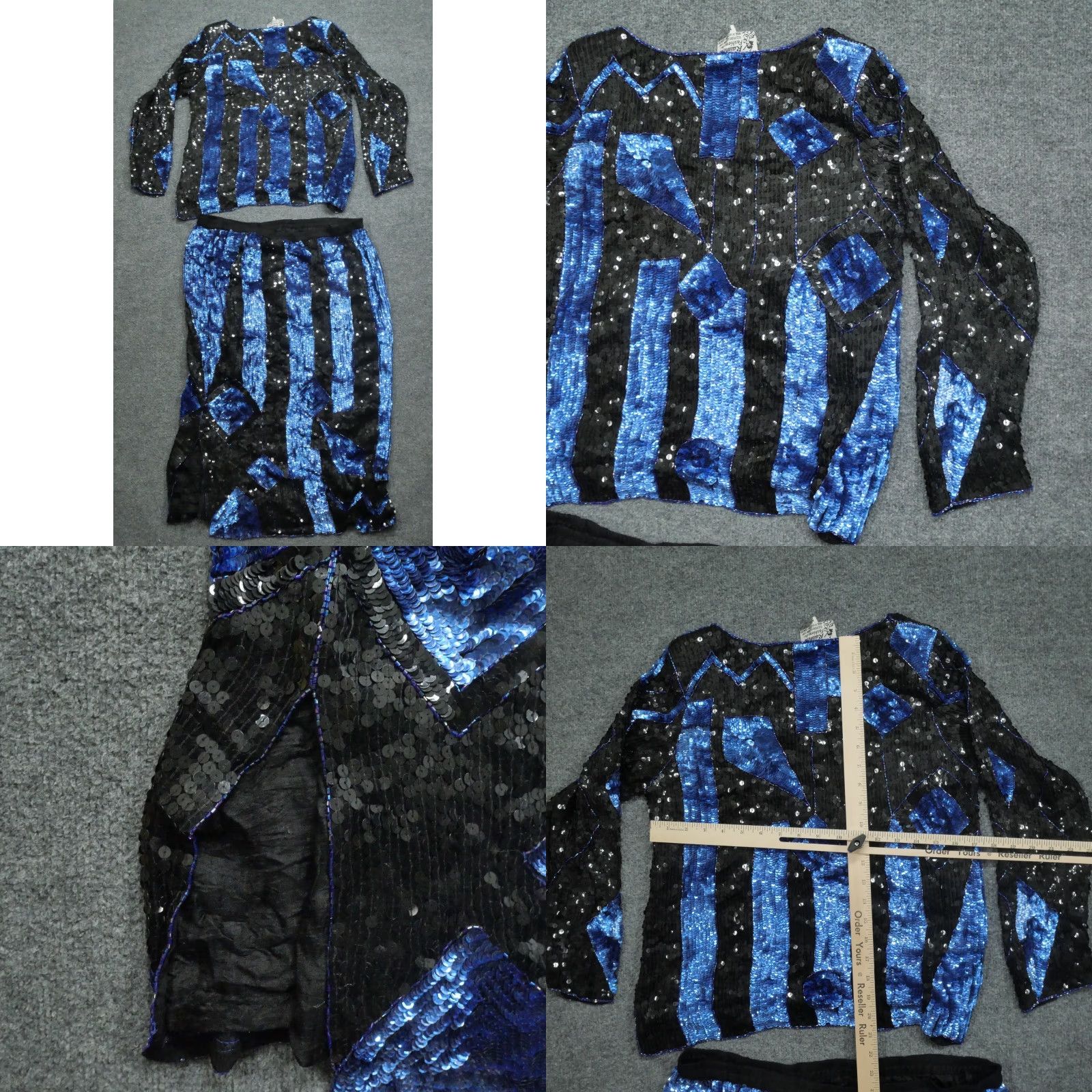 Vintage VINTAGE Raiment Fashions Sequin Set Shirt Top Skirt Women Medium Black Blue Silk Size M / US 6-8 / IT 42-44 - 9 Thumbnail