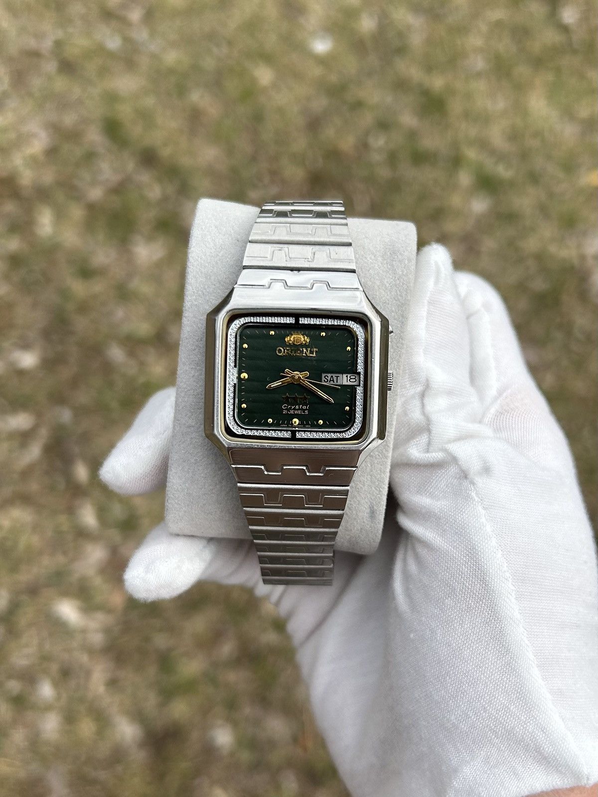Orient 3 Stars Watch Automatic Mechanical Japan 2000's in Green, Men's