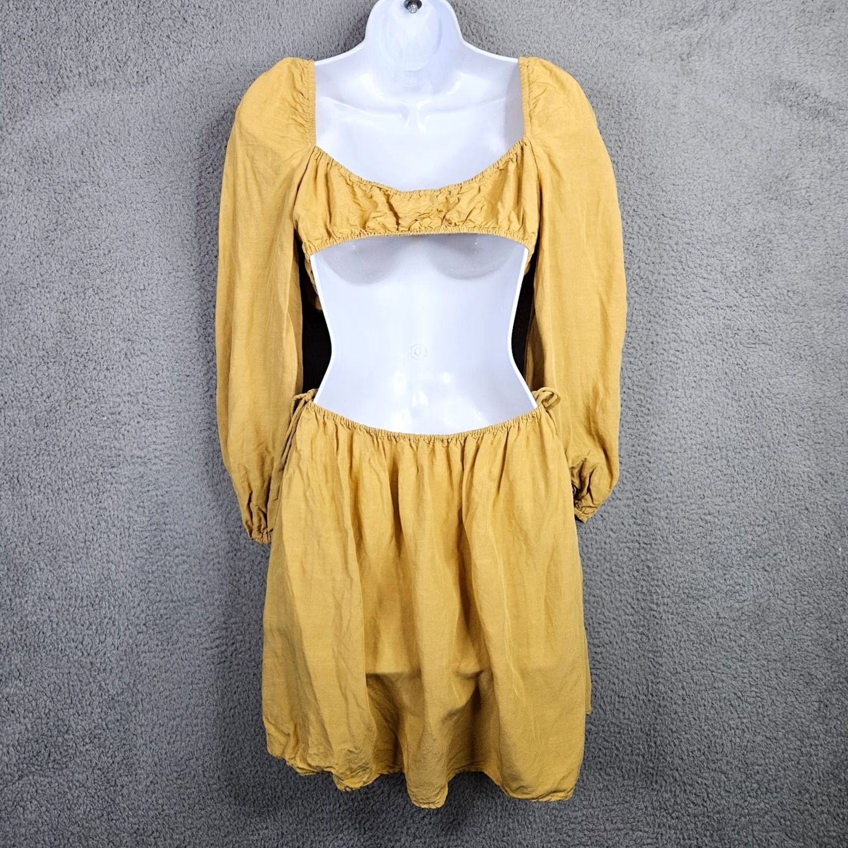 Vintage 12 TH Tribe Women's Midi A-Line Dress V-Neck Long Sleeve Sz S Mustard Yellow Size S / US 4 / IT 40 - 4 Thumbnail