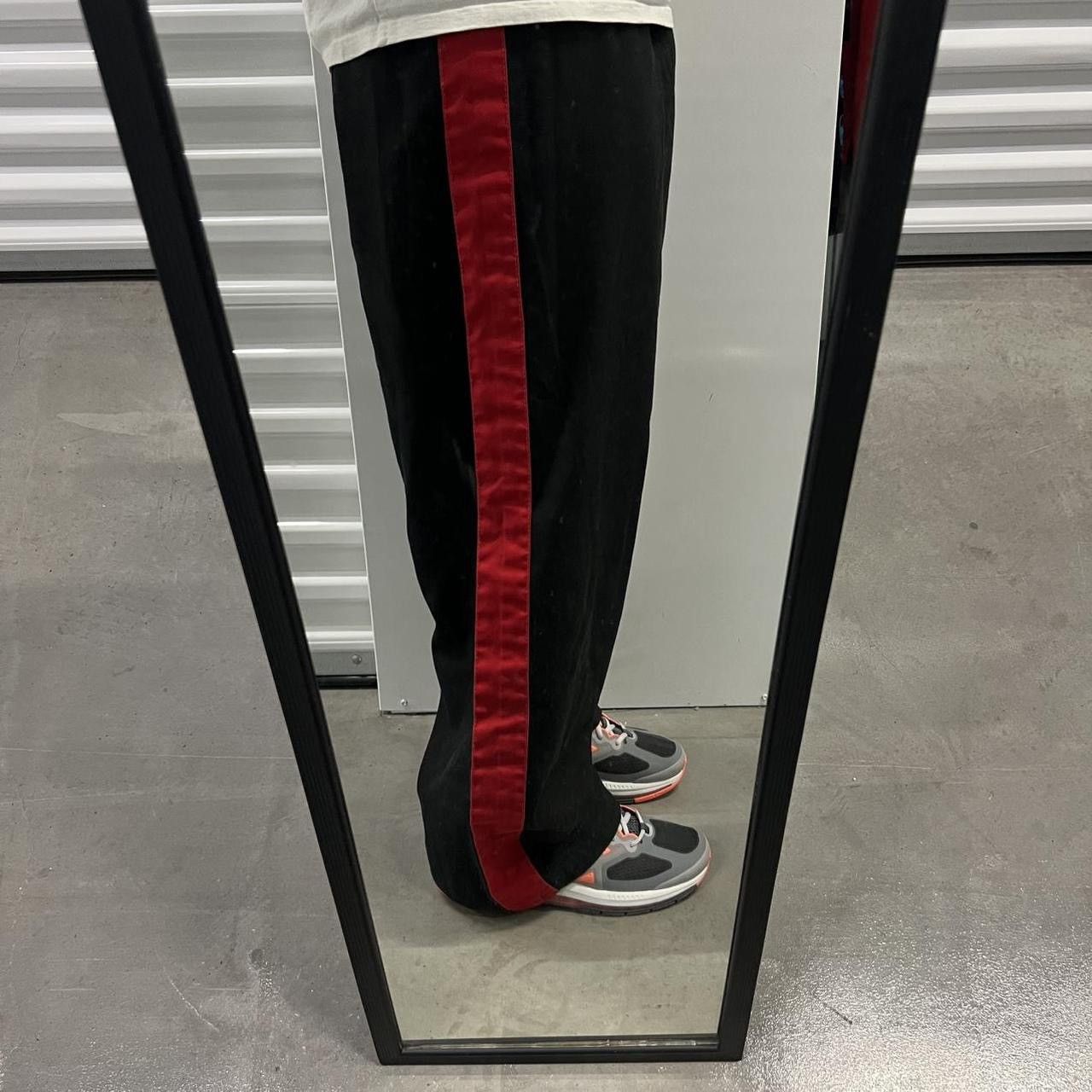 Japanese Brand × Vintage Crazy Vintage Y2K Super Baggy Red Stripe Black SweatPants! Size US 36 / EU 52 - 1 Thumbnail