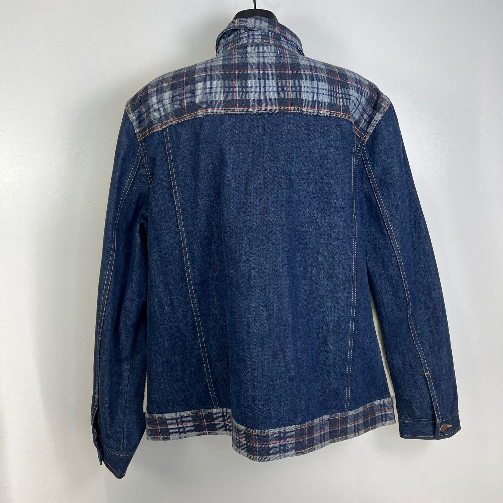 Other Sun + Stone Plaid Sherpa Denim Jacket Blue Ivory Size US XL / EU 56 / 4 - 9 Thumbnail