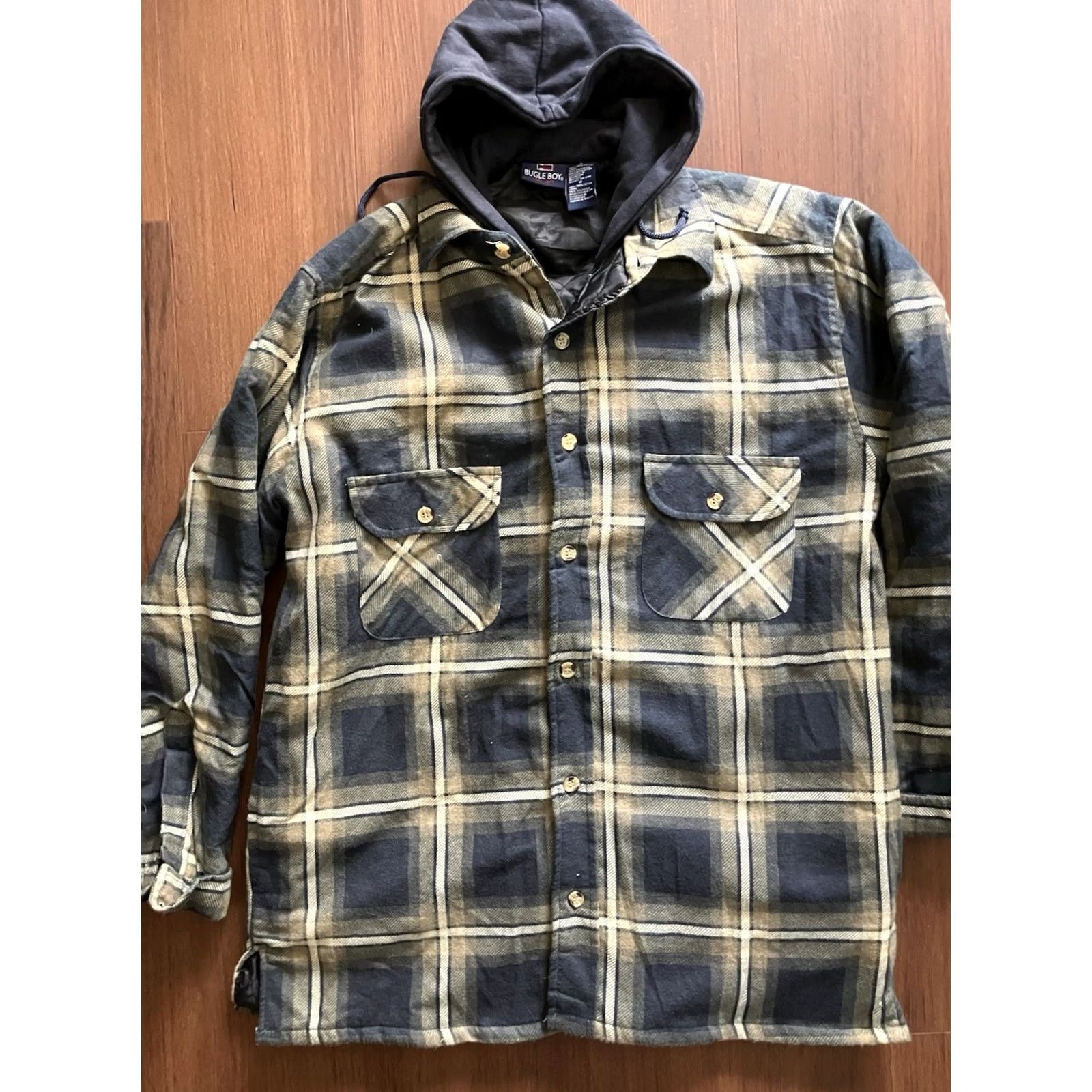 Bugle Boy VINTAGE Bugle Boy Plaid Quilted Lined Flannel Shirt Jacket Zip Hoodie M Mens Shacket Size US M / EU 48-50 / 2 - 6 Thumbnail