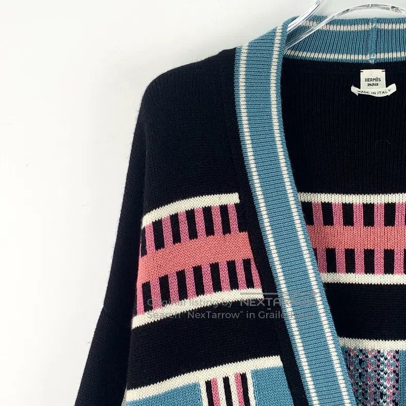 Hermes Hermes Color Block Striped Cashmere V-Neck Single Breasted Size XS / US 0-2 / IT 36-38 - 3 Thumbnail