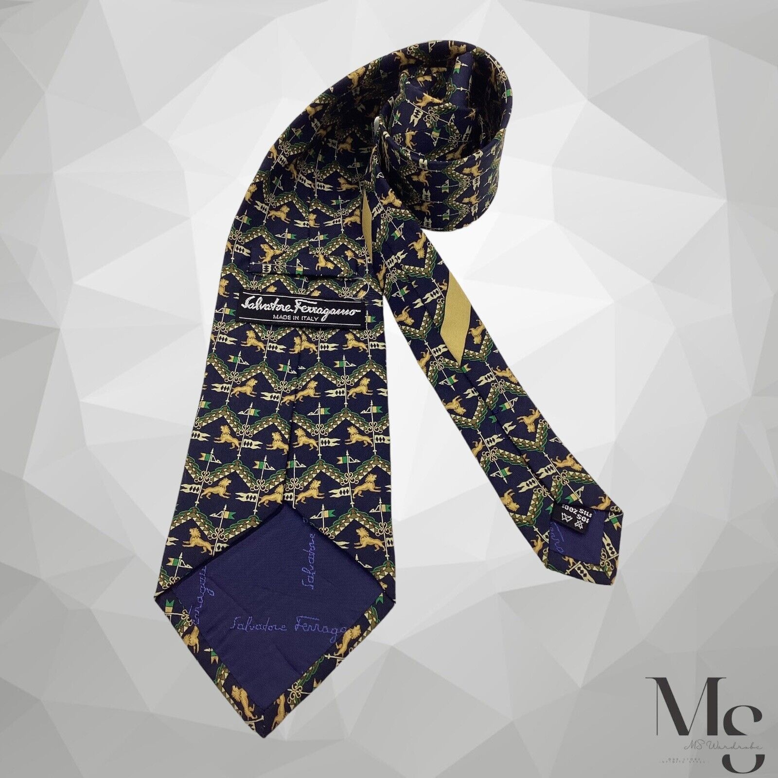 Salvatore Ferragamo Salvatore Ferragamo Blue Royal Pattern Luxury Silk Tie Italy Size ONE SIZE - 2 Thumbnail
