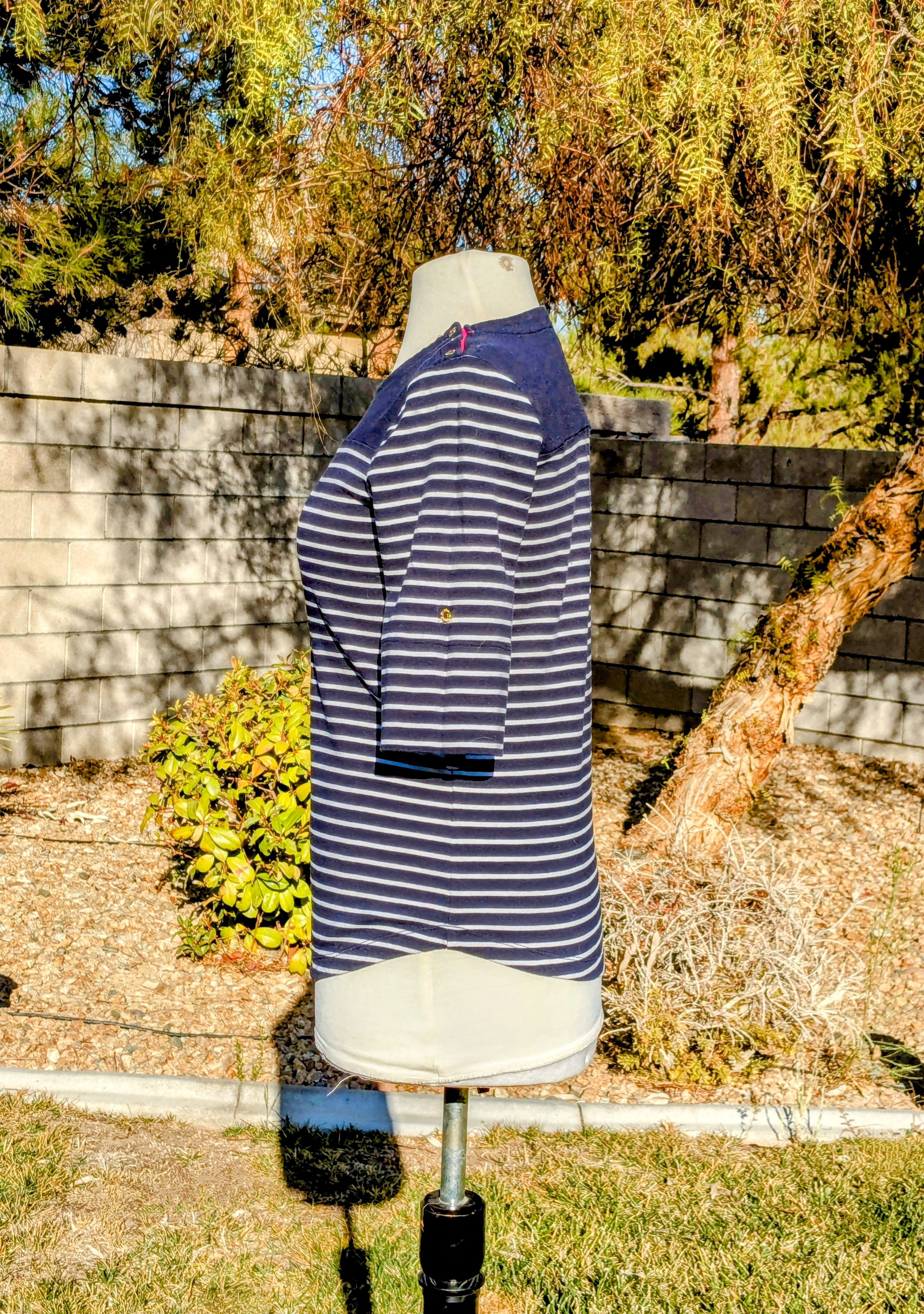 Jones New York JONES NEW YORK Navy Stripe Nautical 3/4 Sleeve Pull Over Top Size L / US 10 / IT 46 - 3 Thumbnail