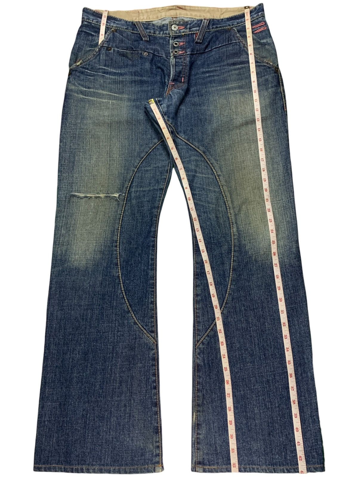 Japanese Brand Vintage Japanese Blue Way Mud Wash Distressed Bootcut Jeans Size US 37 - 12 Thumbnail