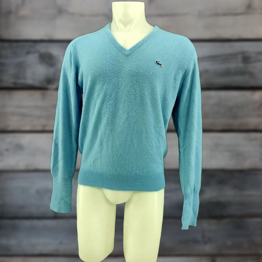 Izod VINTAGE IZOD Lacoste Men's V-Neck Cardigan Sweater Sky Blue USA made Blue Gator Cardigan Mens Sky Blue UCS Size US L / EU 52-54 / 3 - 1 Thumbnail