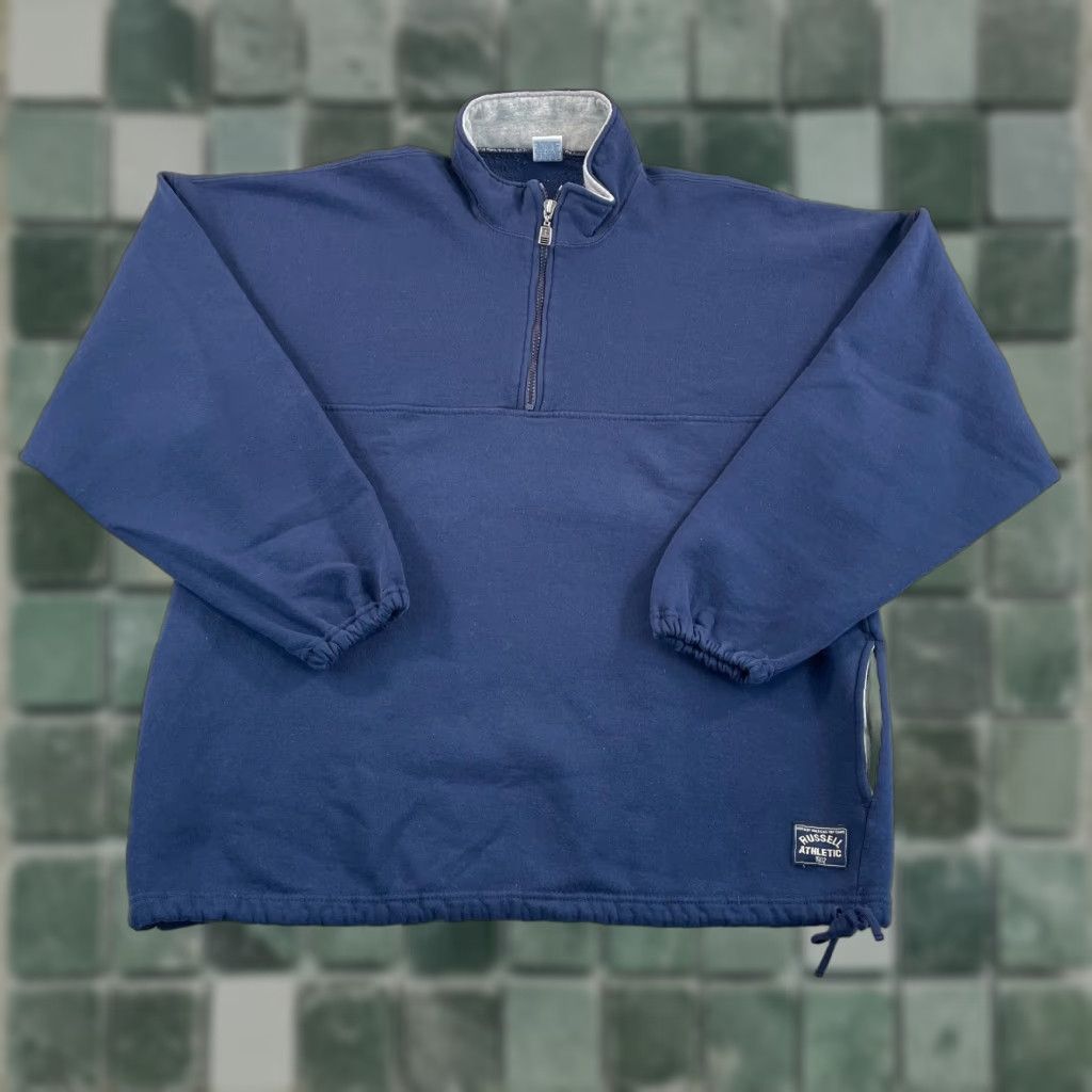 Russell Athletic VINTAGE Russell Athletic Quarter Zip Pullover Sweatshirt Men XL Navy USA Made Size US XL / EU 56 / 4 - 1 Thumbnail