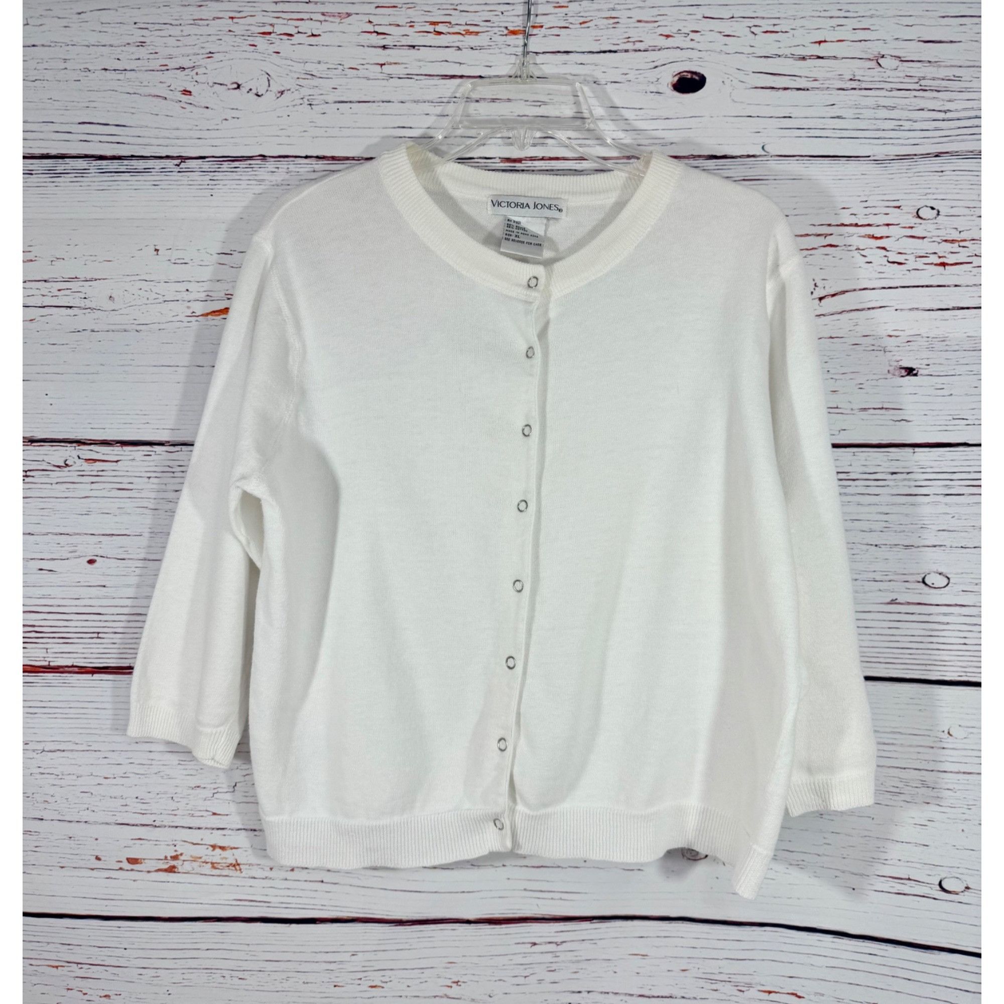 Vintage Vintage Victoria Jones Womens XL White Snap Front Knit Cardi Size XL / US 12-14 / IT 48-50 - 7 Thumbnail