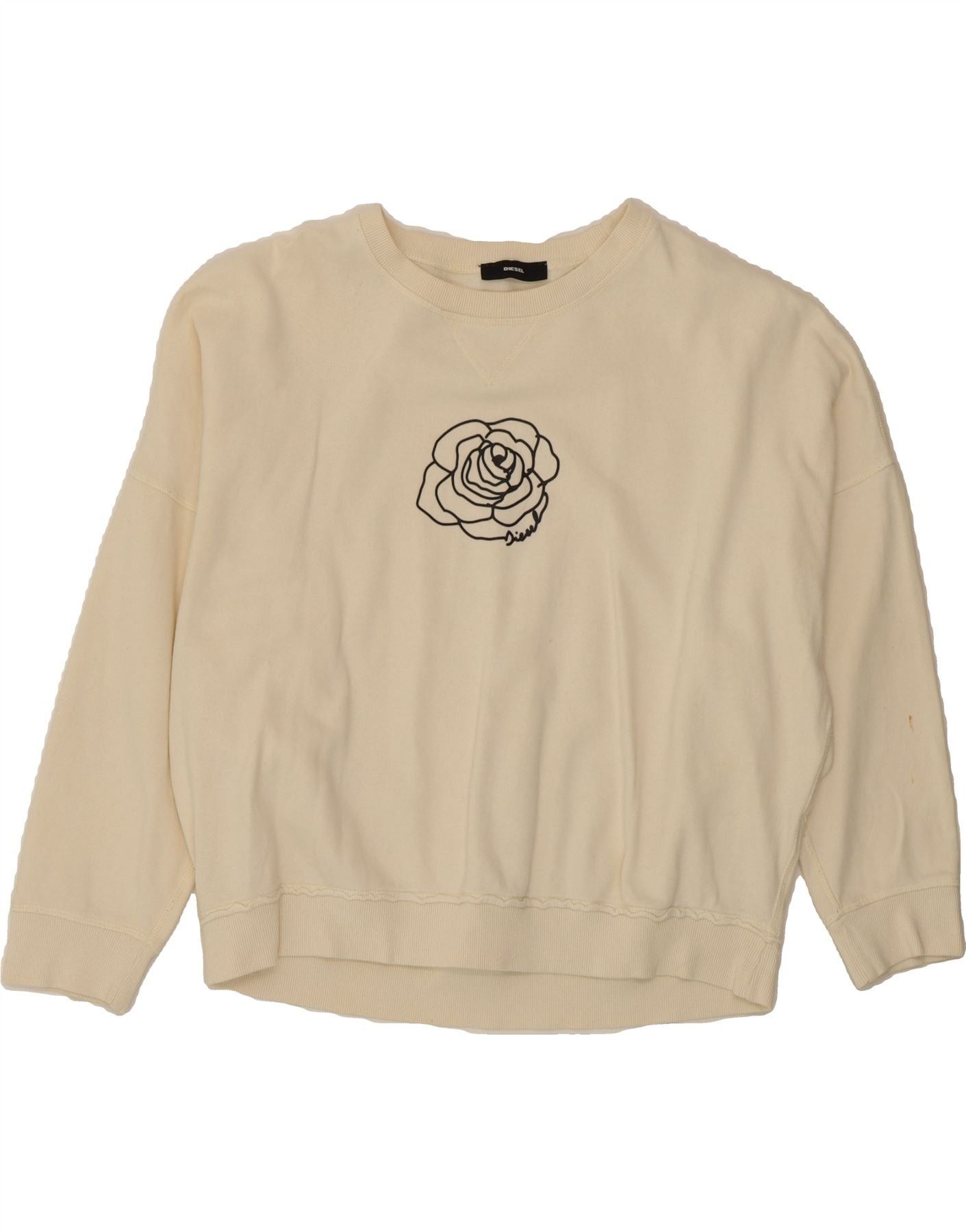 Diesel Womens Overd Graphic Sweatshirt Jumper UK 6 XS Off White Cot Size XS / US 0-2 / IT 36-38 - 1 Thumbnail
