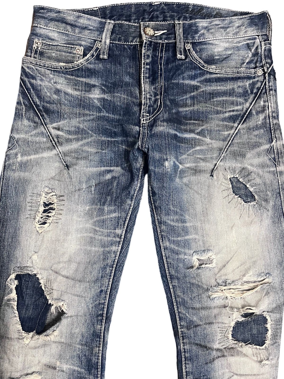 Japanese Brand × Vintage Vintage THRASHED Japanese Brand Distress Patches Style Jeans Size US 30 / EU 46 - 2 Thumbnail