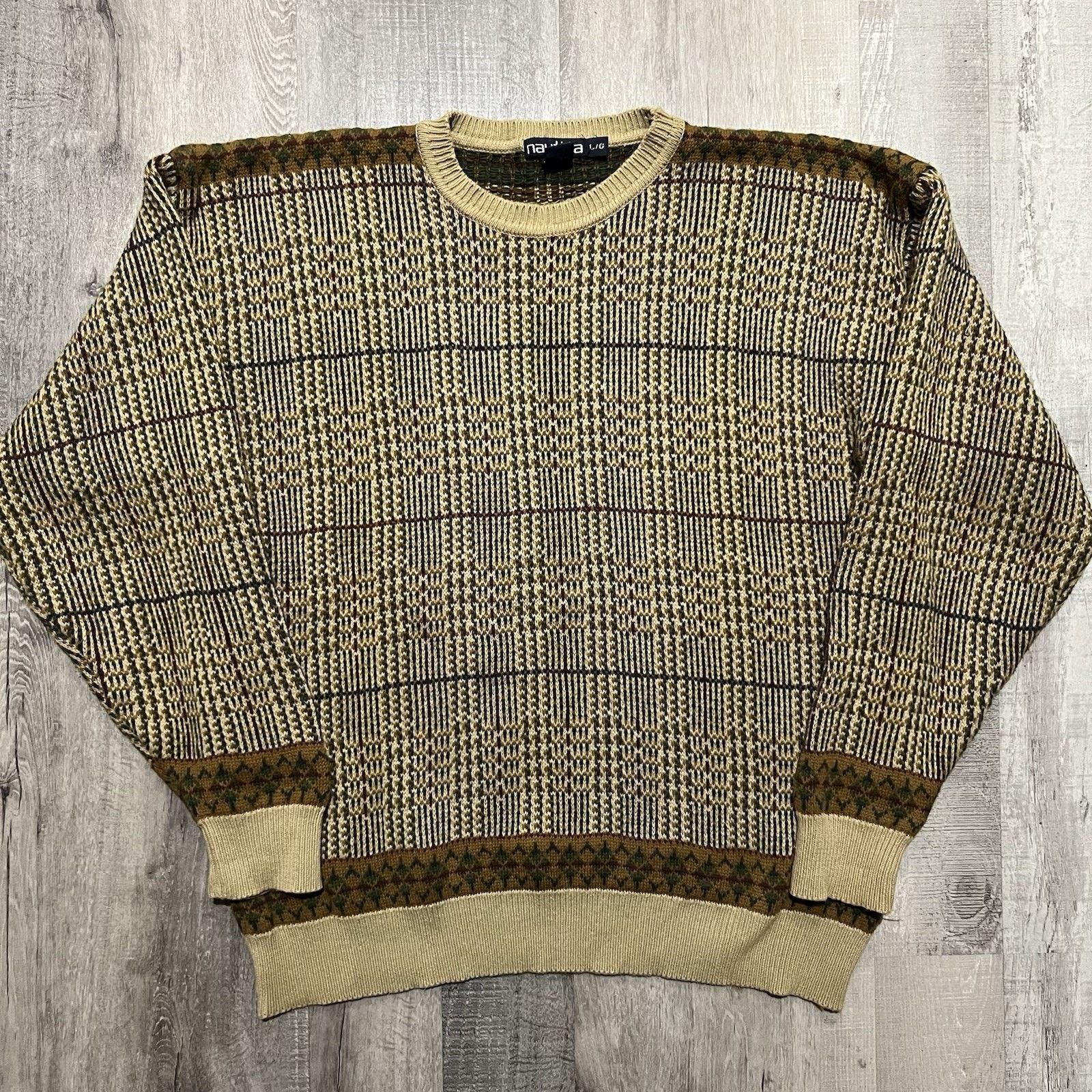 Nautica VTG Nautica Beige Cotton Knit Heavy Textured Preppy Sweater Size US L / EU 52-54 / 3 - 1 Thumbnail