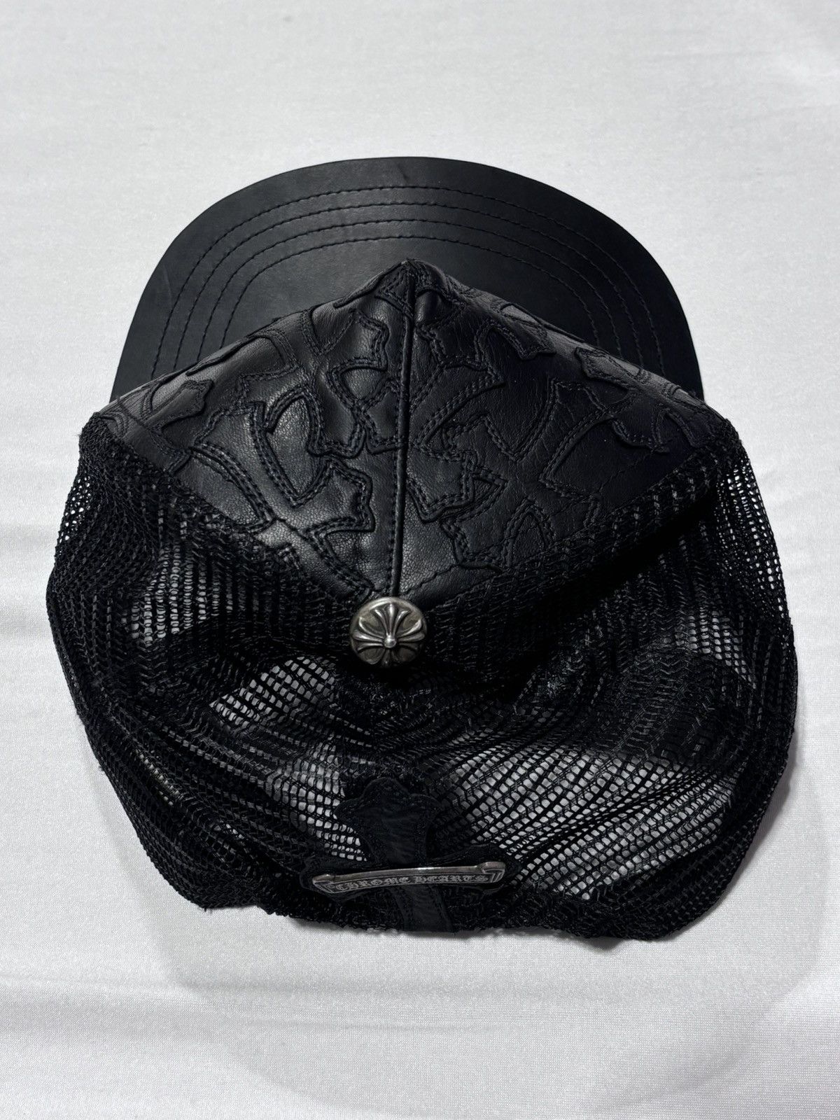 Chrome Hearts Chrome Hearts Cemetery Cross Leather Stitched Trucker Hat Size ONE SIZE - 4 Thumbnail