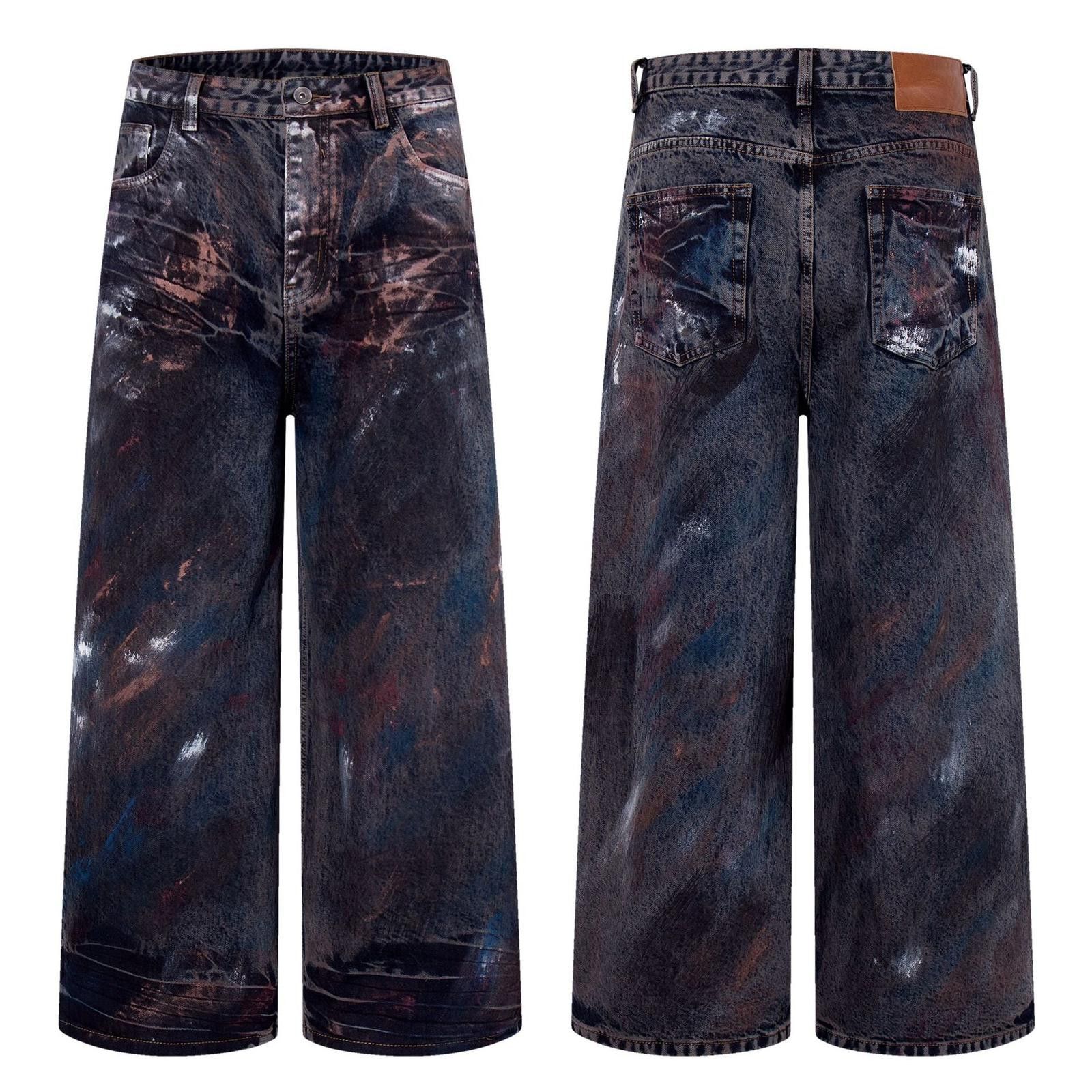 Jean Black Tie-Dye Wide Leg Denim Jeans, Relaxed Fit Pants Size US 30 / EU 46 - 5 Thumbnail