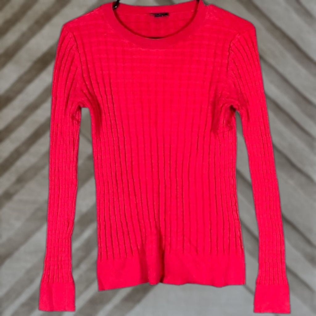 Ann Taylor VINTAGE Ann Taylor Factory Womens Sweater Red Textured Long Sleeve Knit Stretch M Size M / US 6-8 / IT 42-44 - 1 Thumbnail