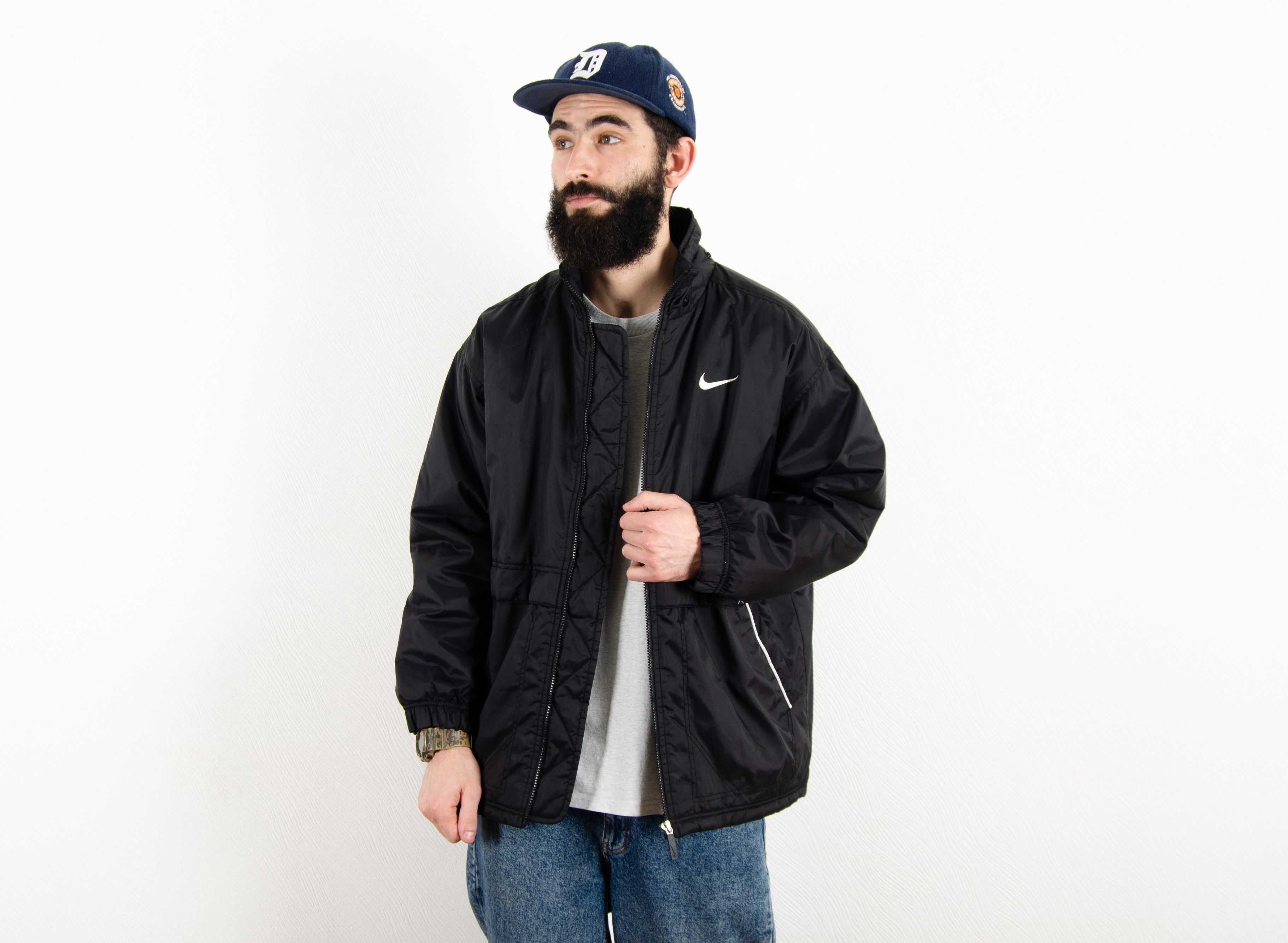 Nike Vintage Nike Black Oversized Big Swoosh Logo Jacket Size US L / EU 52-54 / 3 - 2 Thumbnail