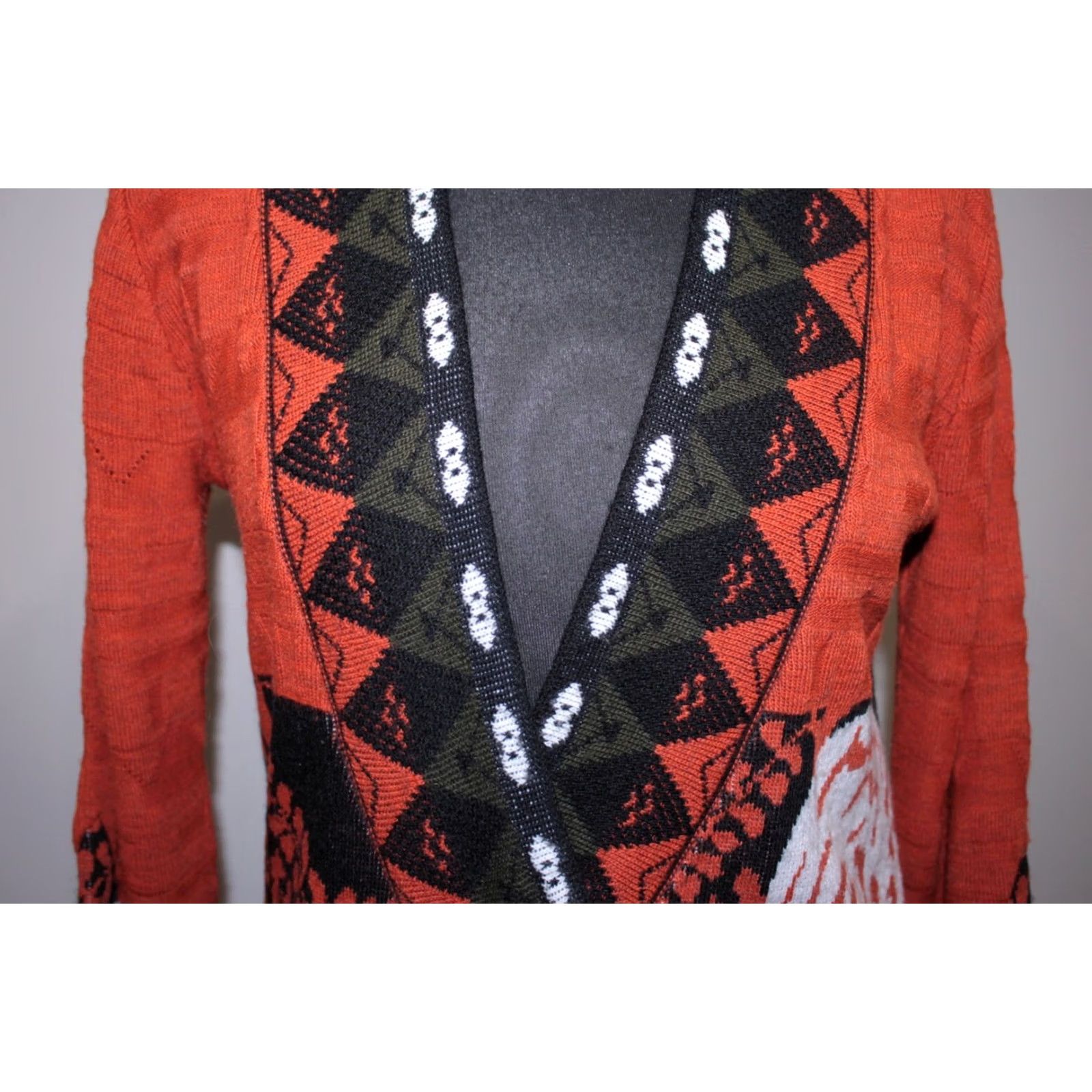 Desigual Desigual Cardigan Jumper Womens V-Neck Multicoloured Size L - Calabaza 38J2L05 Size L / US 10 / IT 46 - 3 Thumbnail