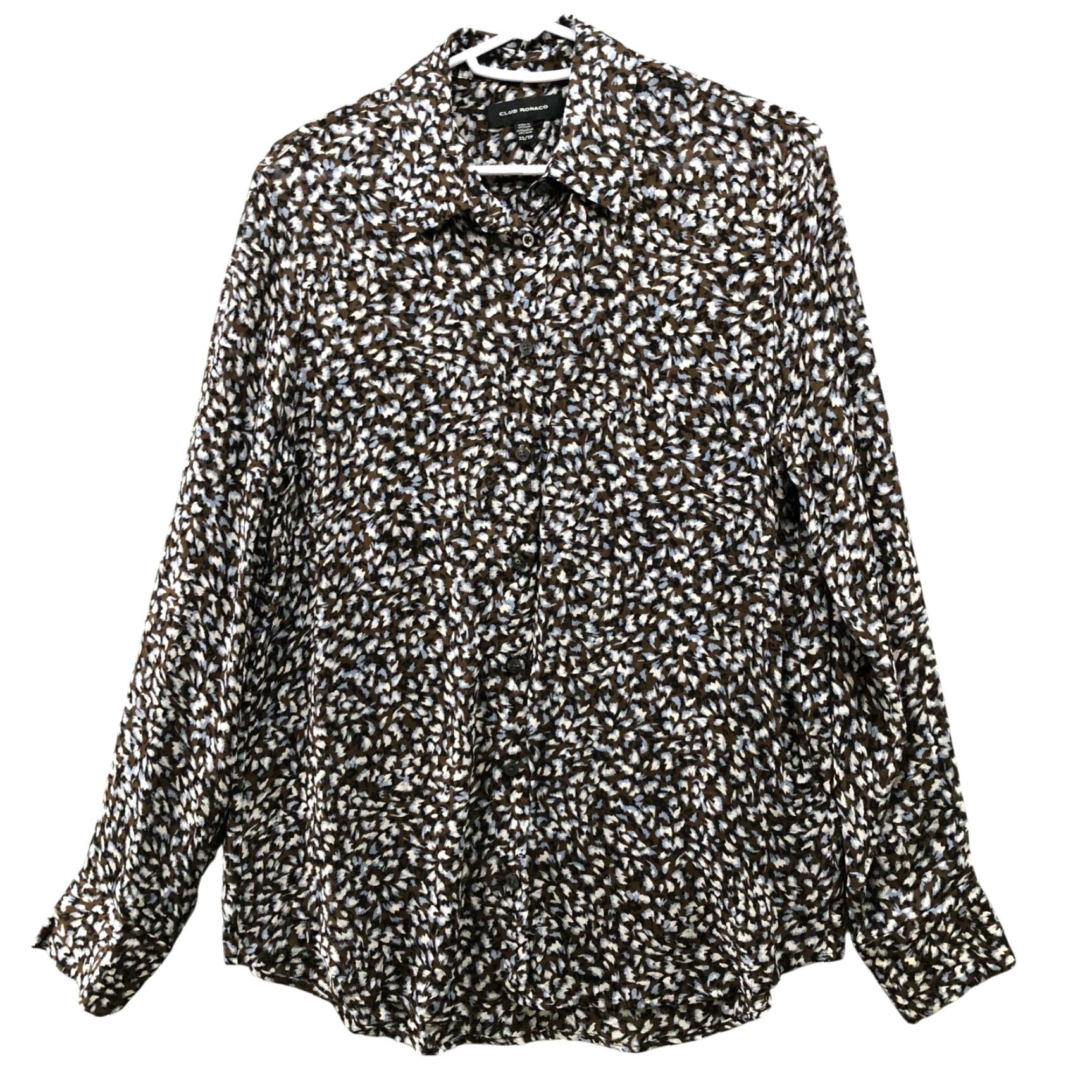 Club Monaco Club Monaco Blouse Long Sleeve Womens XS Button Down Silky Floral Brown Viscose Dressy Casual Workwear Size XS / US 0-2 / IT 36-38 - 2 Thumbnail