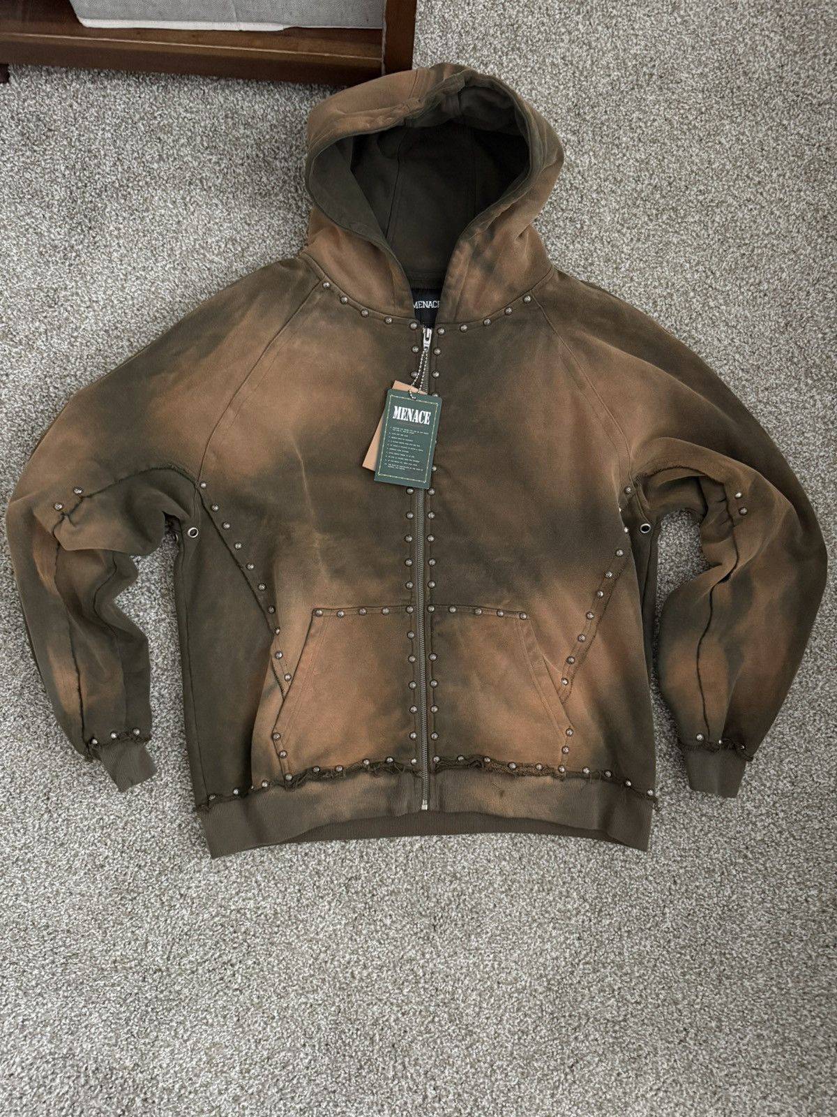 Menace Menace Stud Zip-Up Hoodie Faded Green Size Large Size US L / EU 52-54 / 3 - 1 Thumbnail