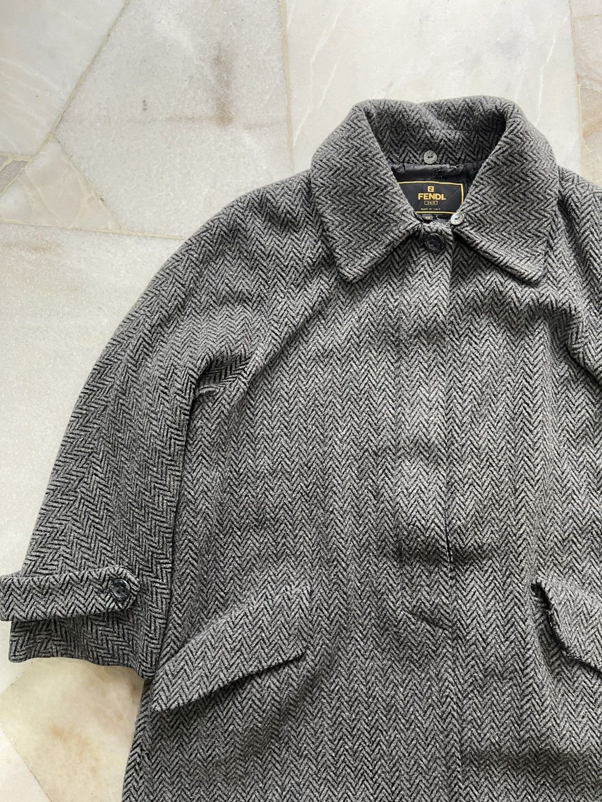 Fendi 90s Fendi Herringbone Alpaca Mohair Long Coat Size US L / EU 52-54 / 3 - 10 Thumbnail