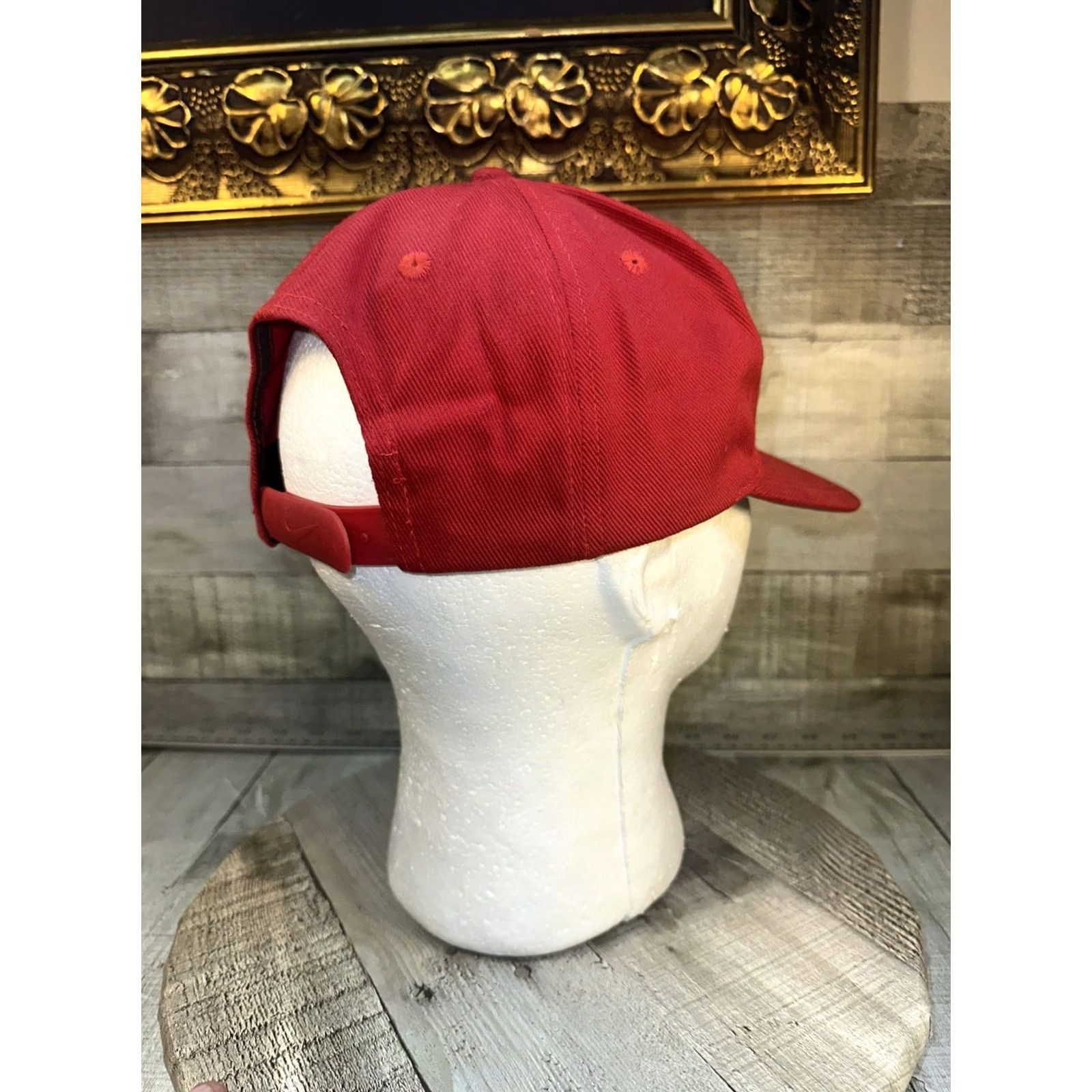 Nike VINTAGE Nike SnapBack Hat Check Logo Red Twill Adjustable 90s Mens Size ONE SIZE - 4 Thumbnail